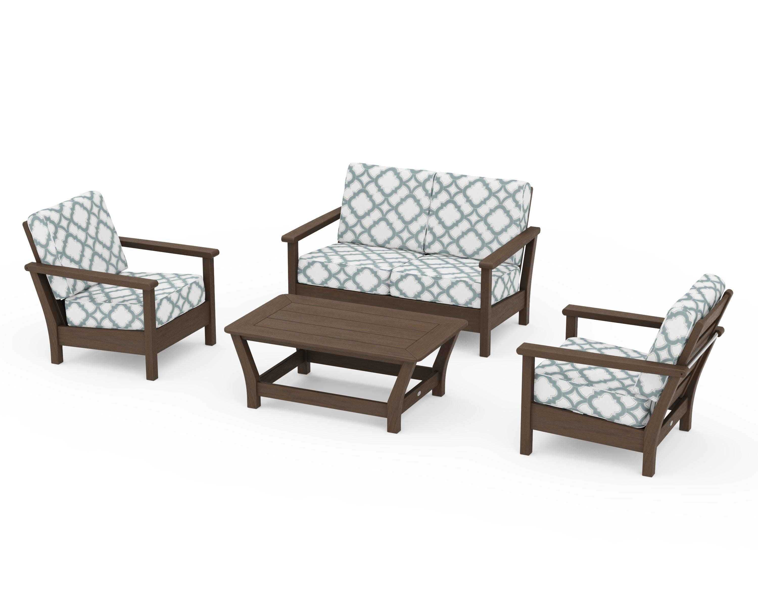 Harbour 4-Piece Deep Seating Set in Kona / Trellis Glacier Spa