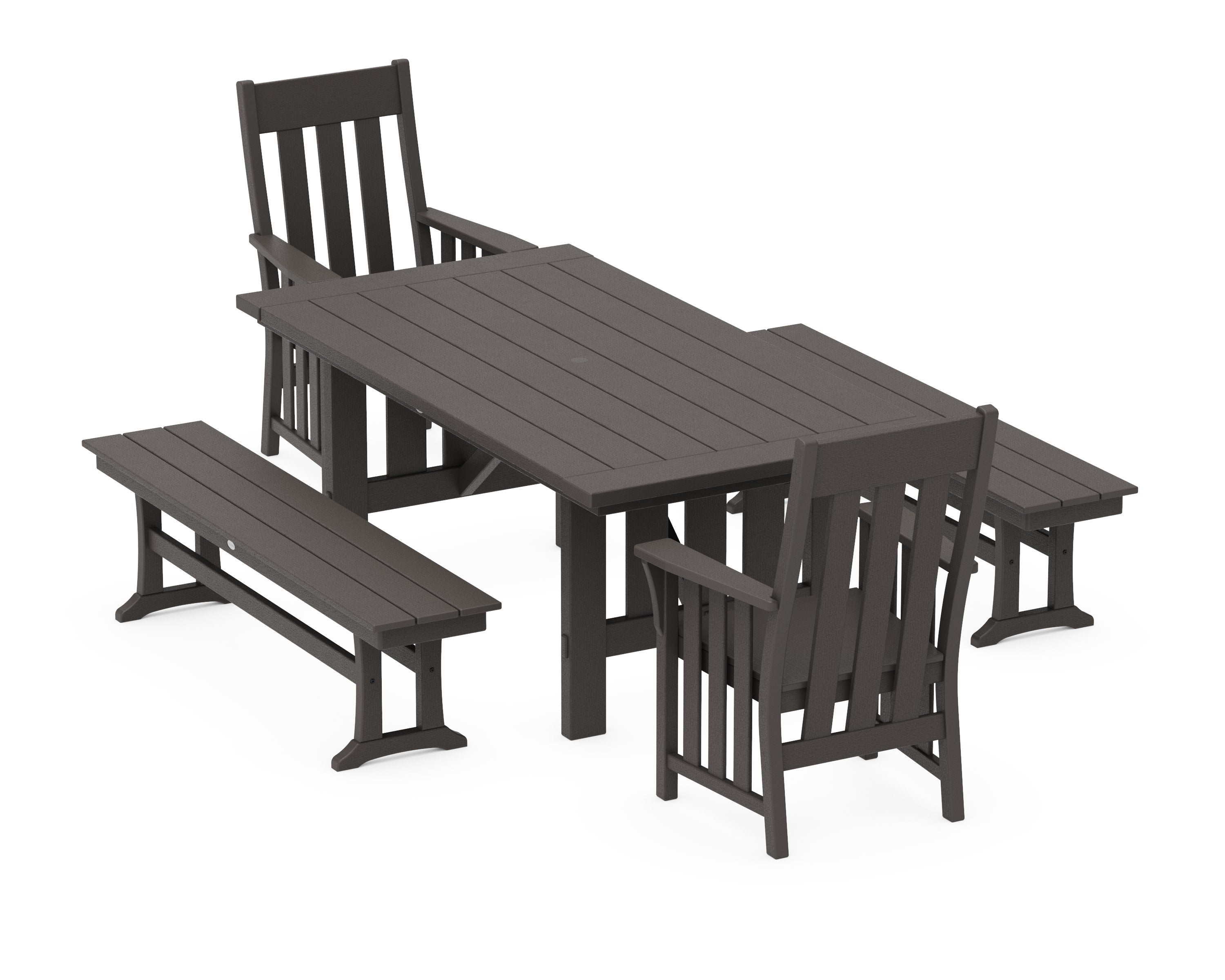 Acadia 5-Piece Dining Set with Benches in Vintage Coffee