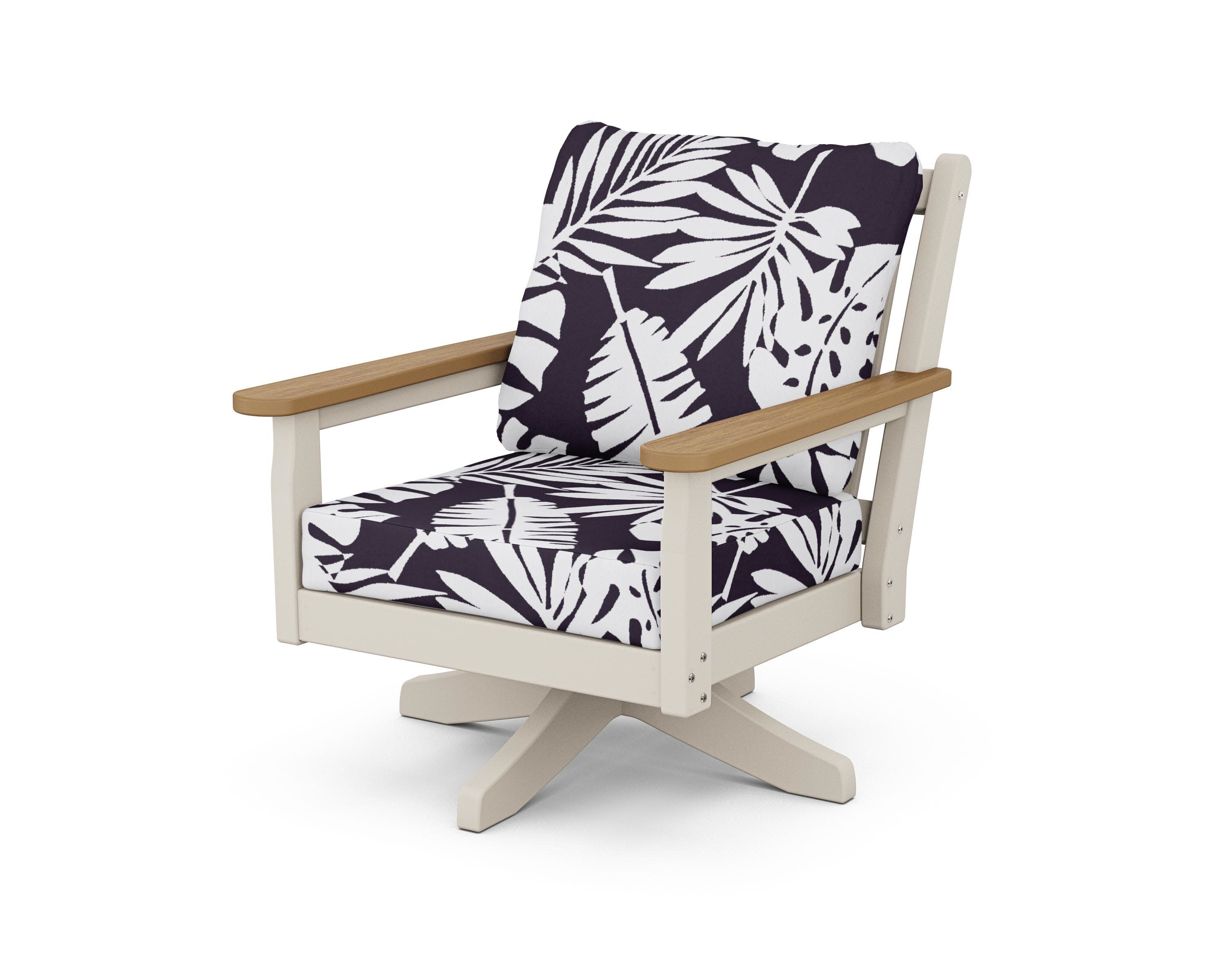 Chippendale Deep Seating Swivel Chair in Sand / Natural / Leaf Navy