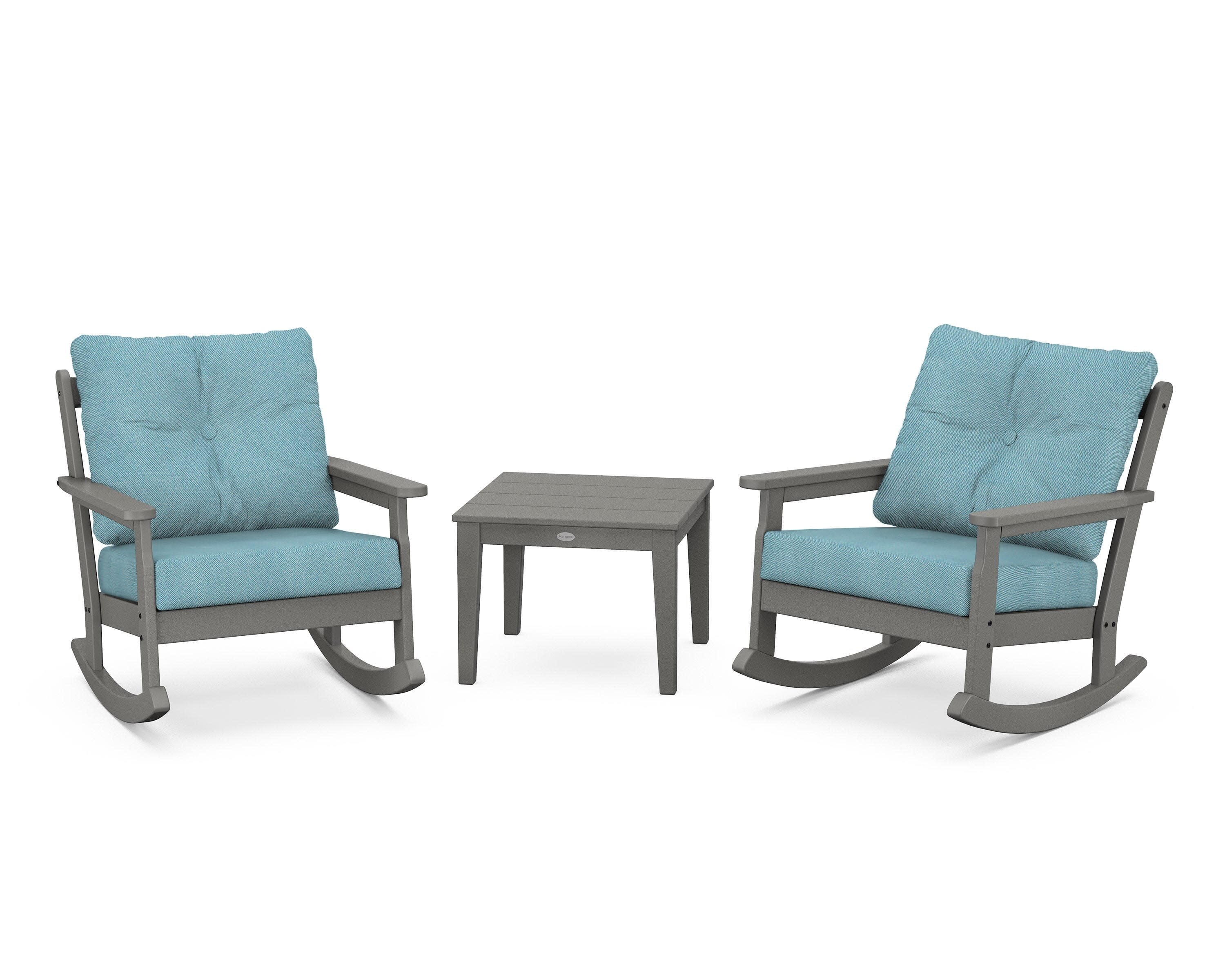 Vineyard 3-Piece Deep Seating Rocker Set in Slate Grey / Lattice Sky Blue