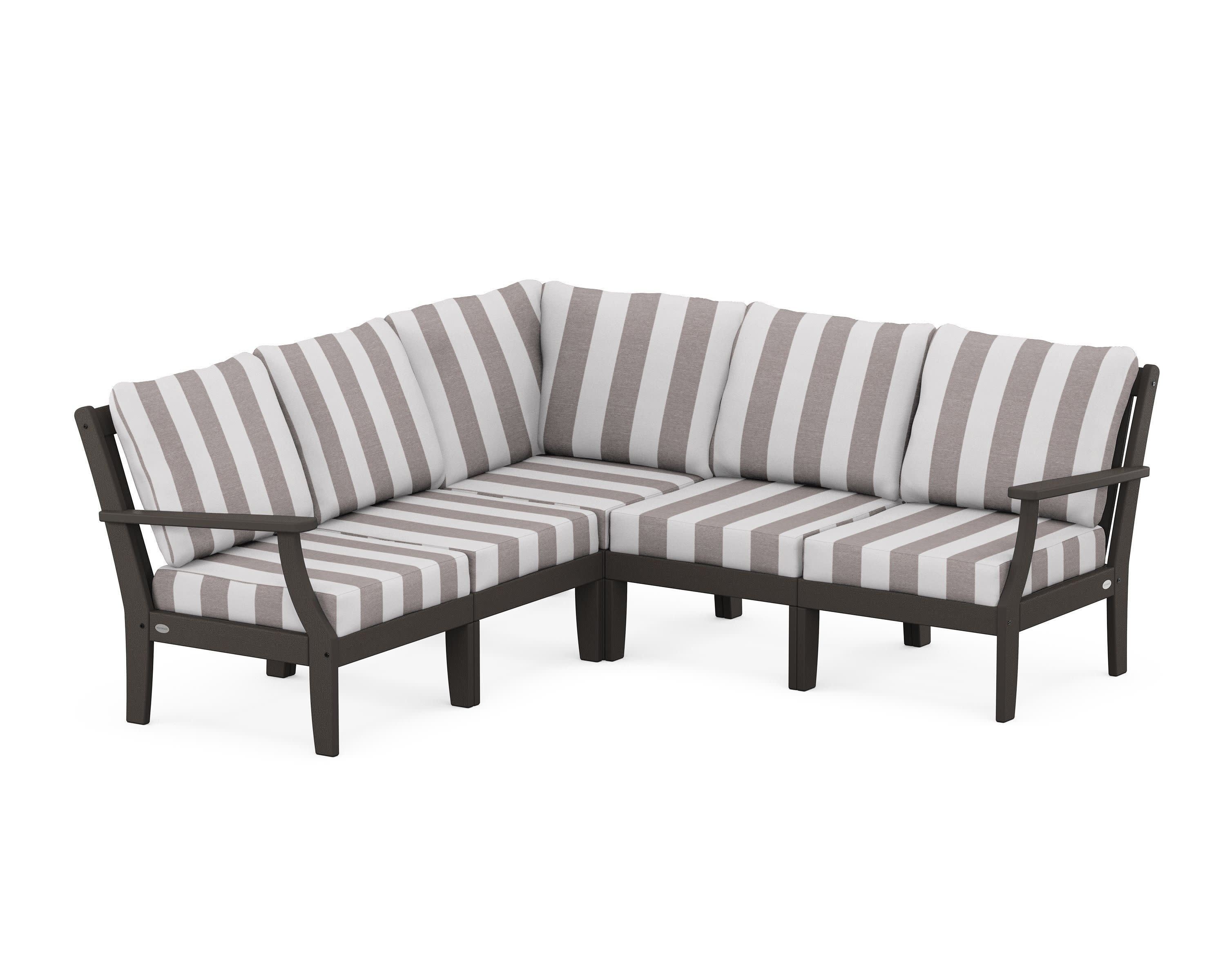 Braxton Modular 5-Piece Deep Seating Set in Vintage Coffee / Cabana Stripe Grey Mist