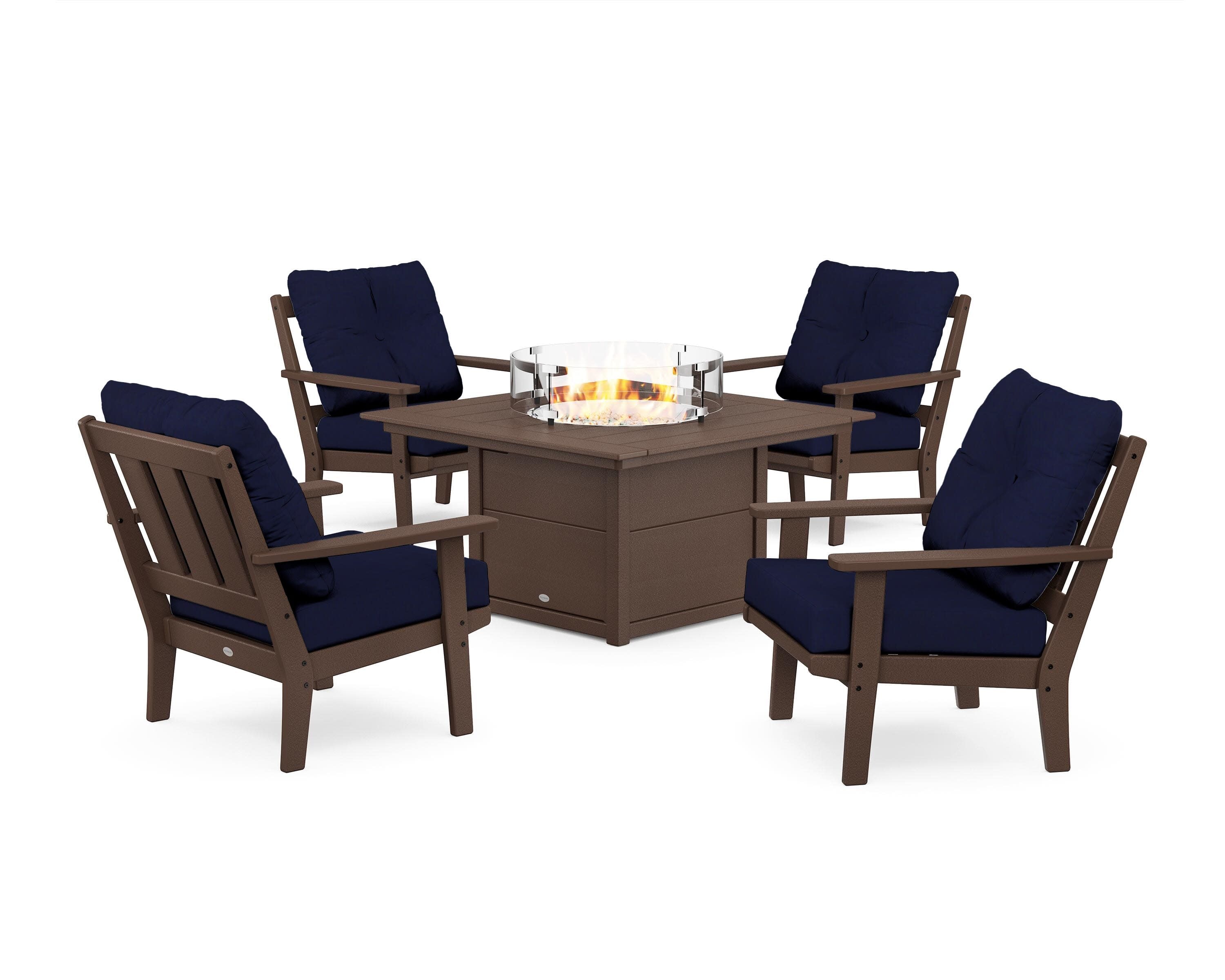 Oxford 5-Piece Deep Seating Set with Fire Pit Table in Mahogany / Navy