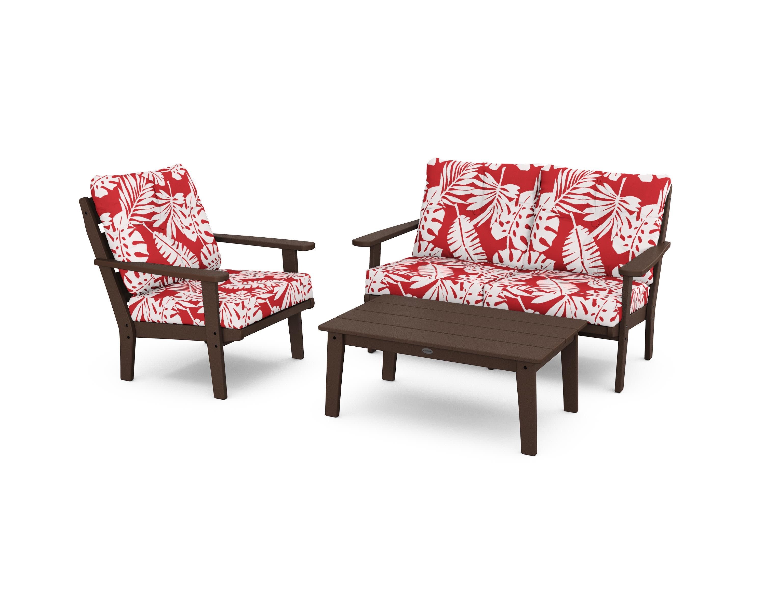 Lakeside 3-Piece Deep Seating Set in Mahogany / Leaf Crimson