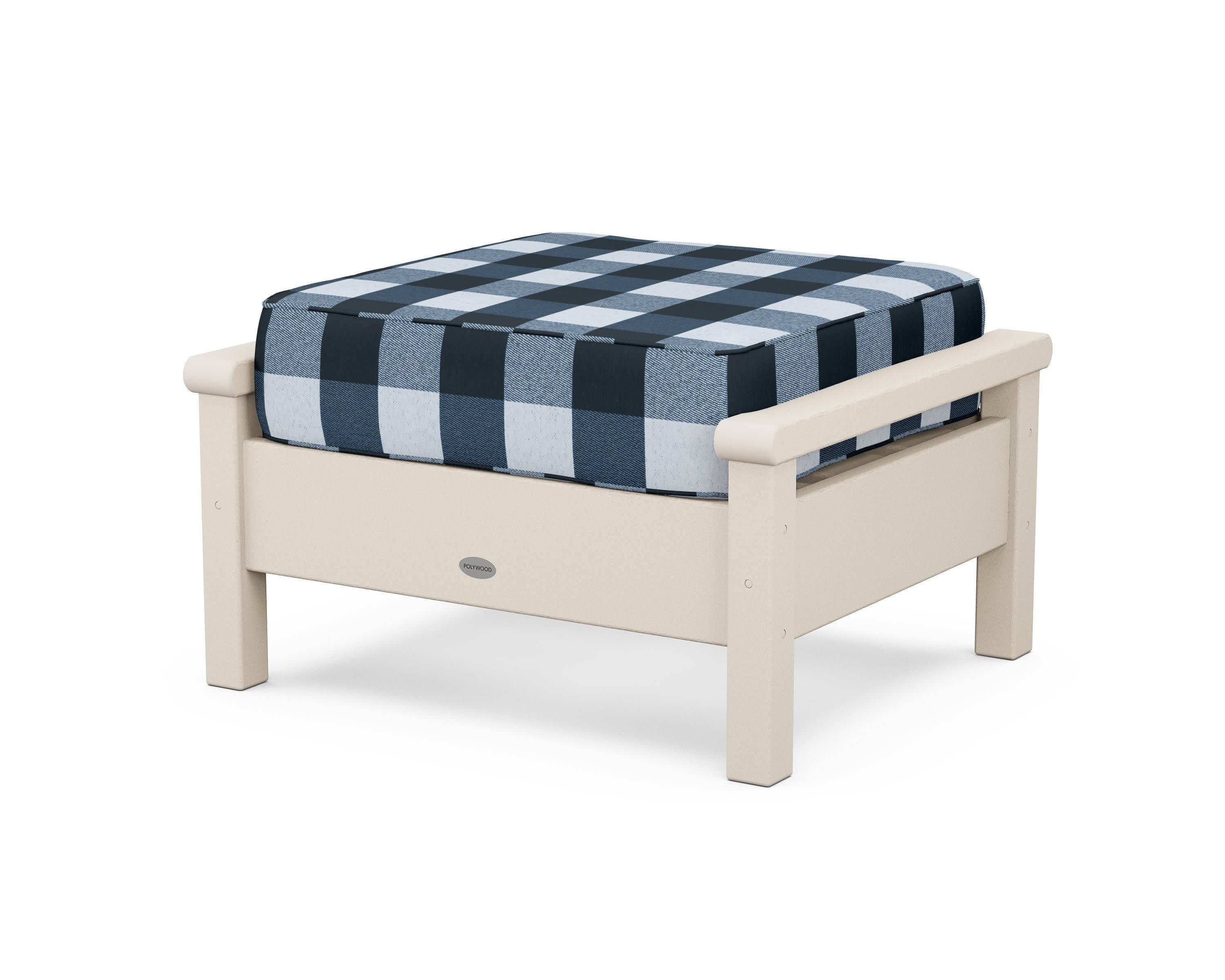 Harbour Deep Seating Ottoman in Sand / Buffalo Plaid Marine Indigo