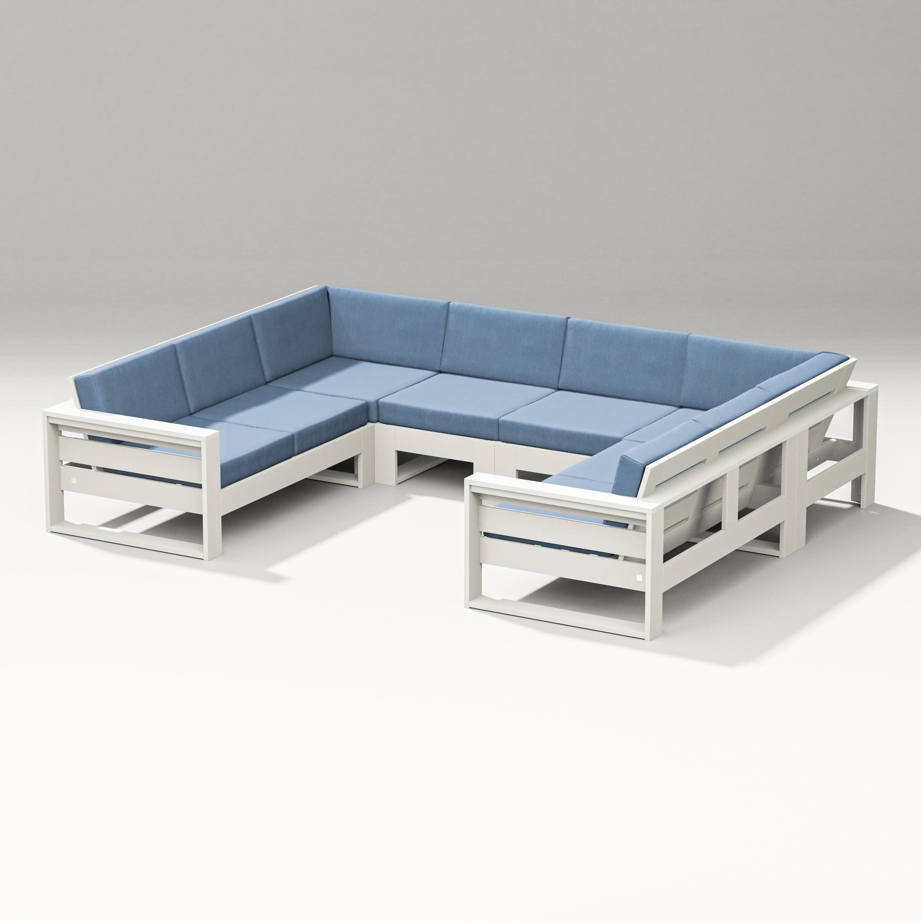 Latitude U-Shaped Sectional in Vintage White / Sky Blue