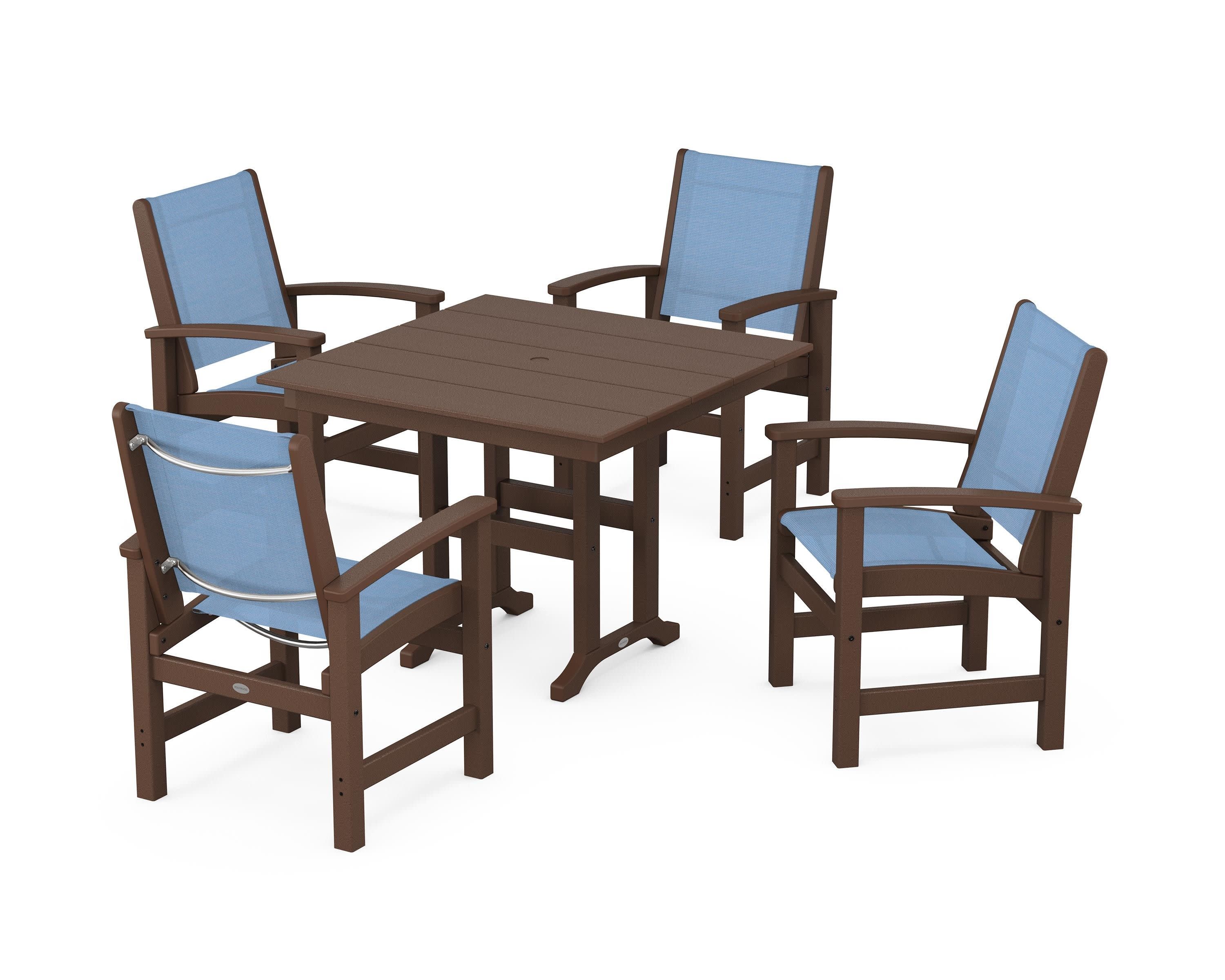 Coastal 5-Piece Farmhouse Dining Set in Mahogany / Poolside Sling