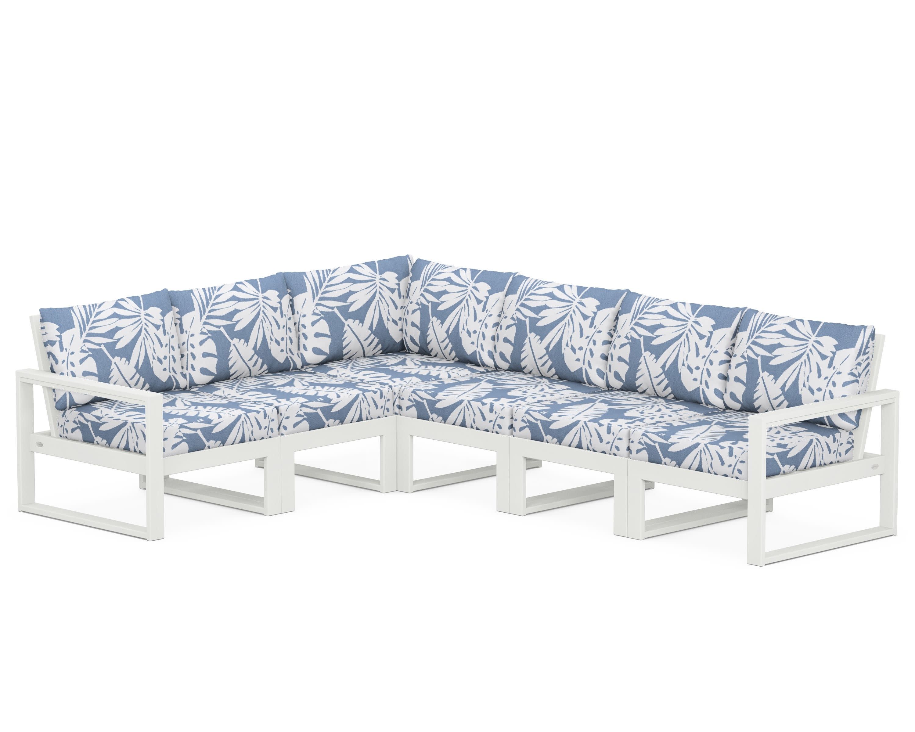 EDGE 6-Piece Modular Deep Seating Set in Vintage White / Leaf Sky Blue