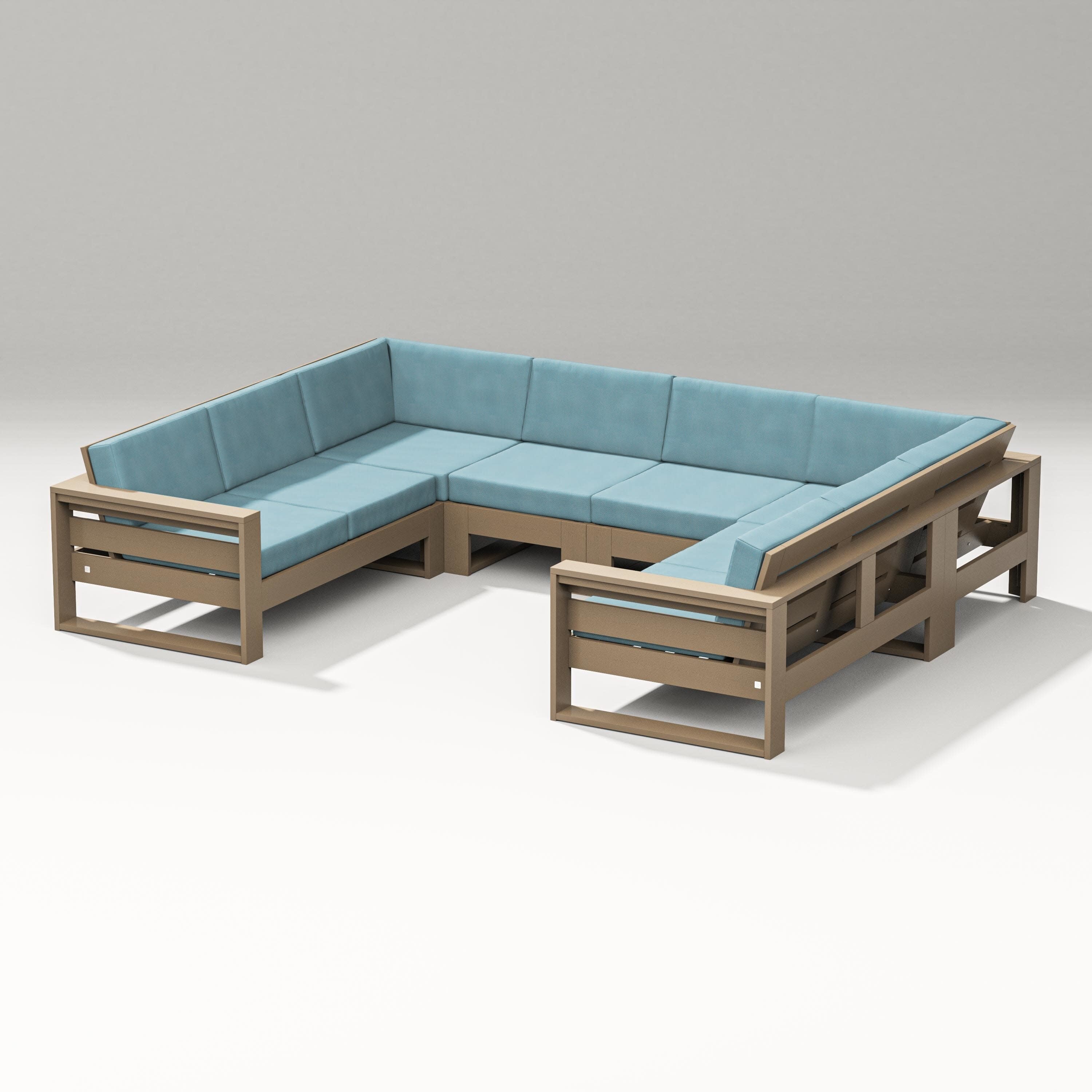 Latitude U-Shaped Sectional in Vintage Sahara / Lattice Sky Blue