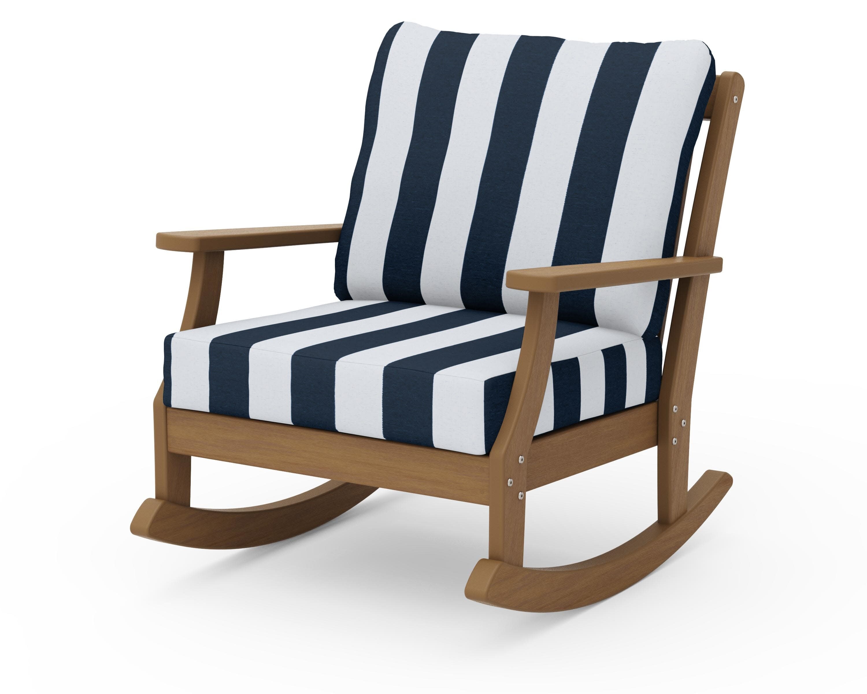 Braxton Deep Seating Rocking Chair in Natural / Cabana Stripe Marine Indigo