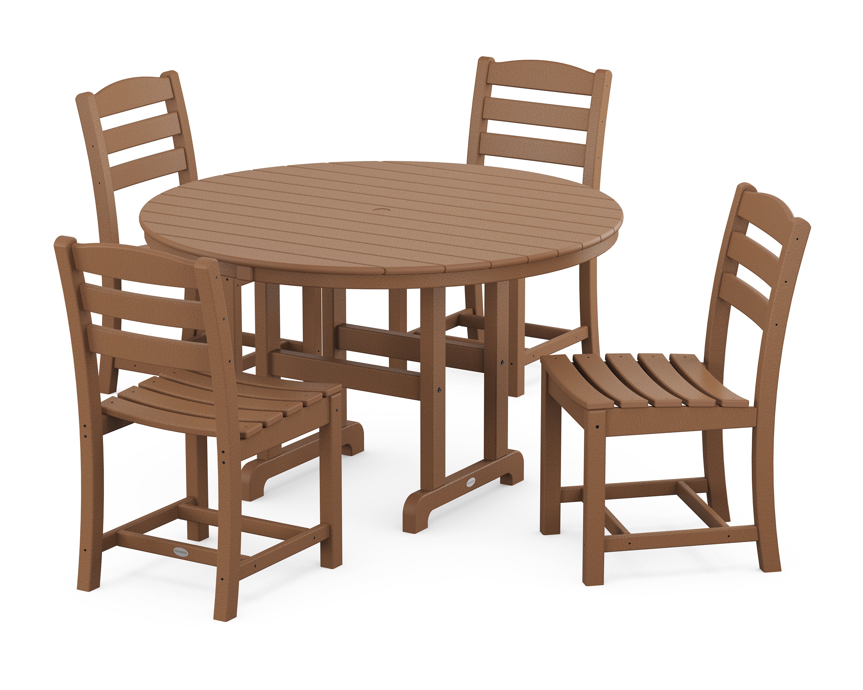 La Casa Caf Side Chair 5-Piece Round Farmhouse Dining Set in Teak