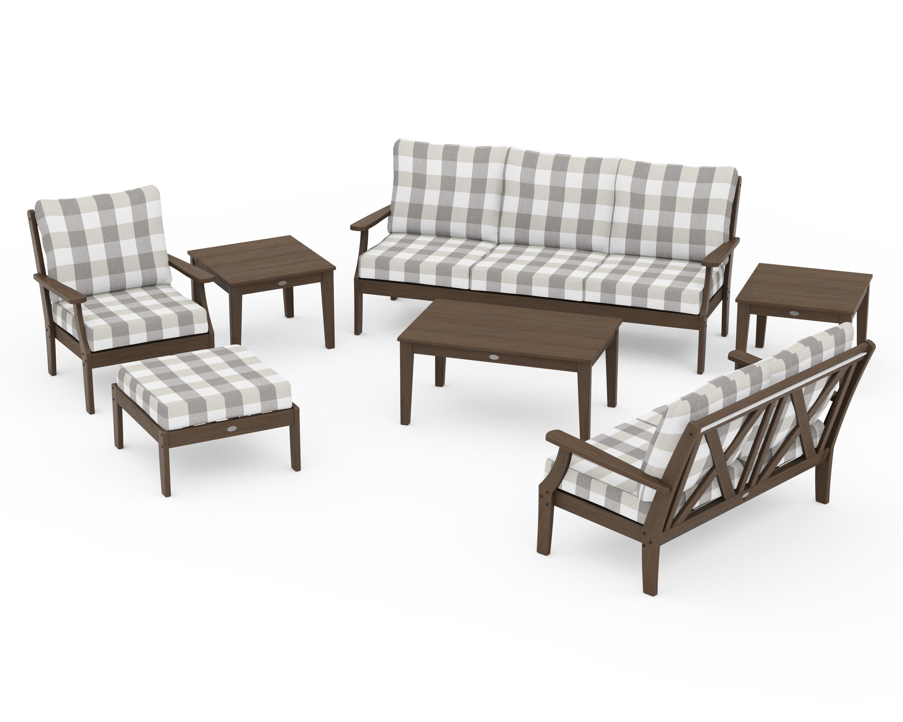 Braxton 7-Piece Deep Seating Set in Kona / Buffalo Plaid Grey Mist