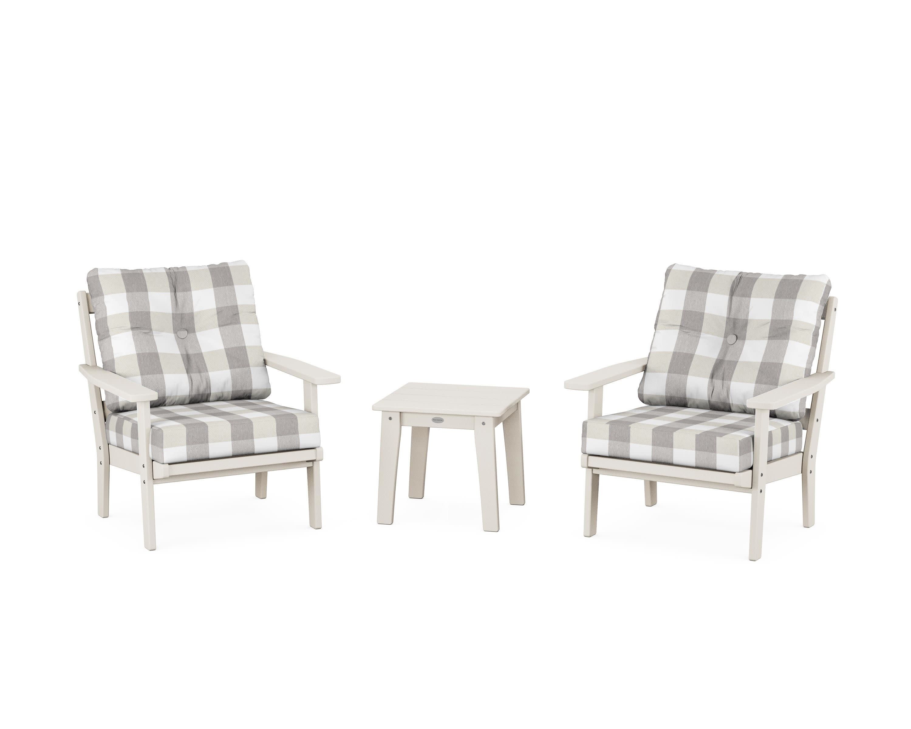 Oxford 3-Piece Deep Seating Set in Sand / Buffalo Plaid Grey Mist