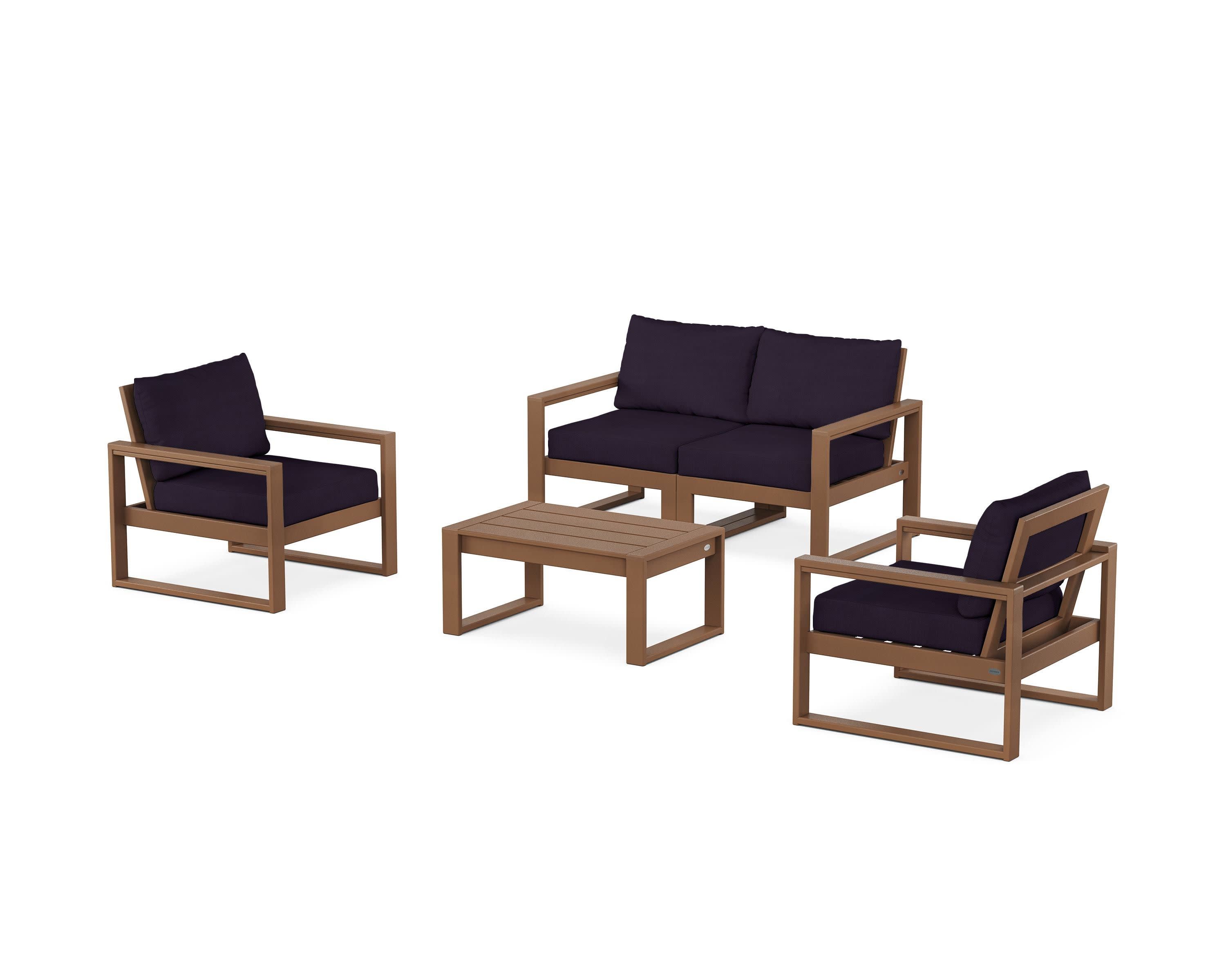 EDGE Sectional 4-Piece Deep Seating Set with Loveseat in Teak / Navy Linen