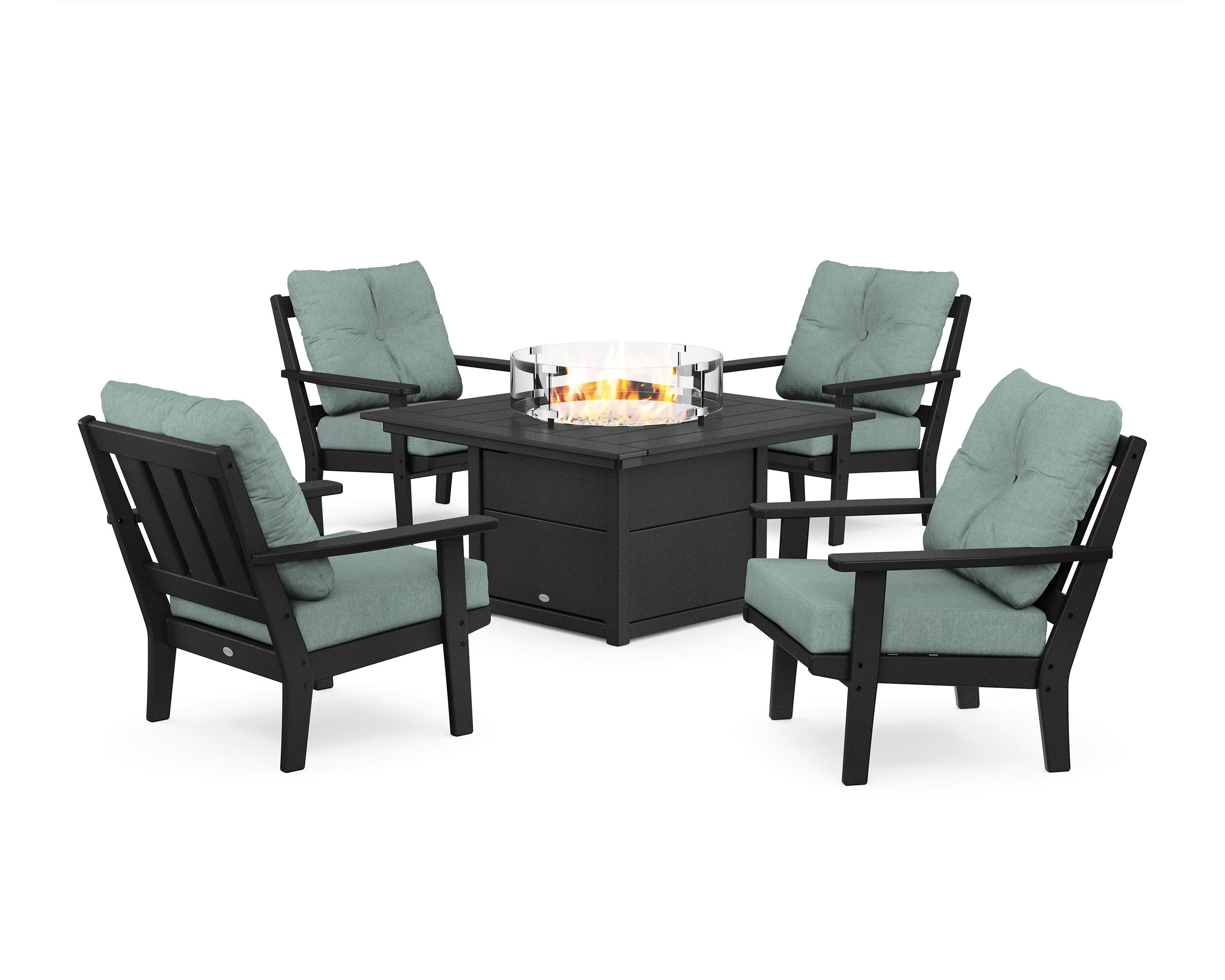 Oxford 5-Piece Deep Seating Set with Fire Pit Table in Black / Glacier Spa