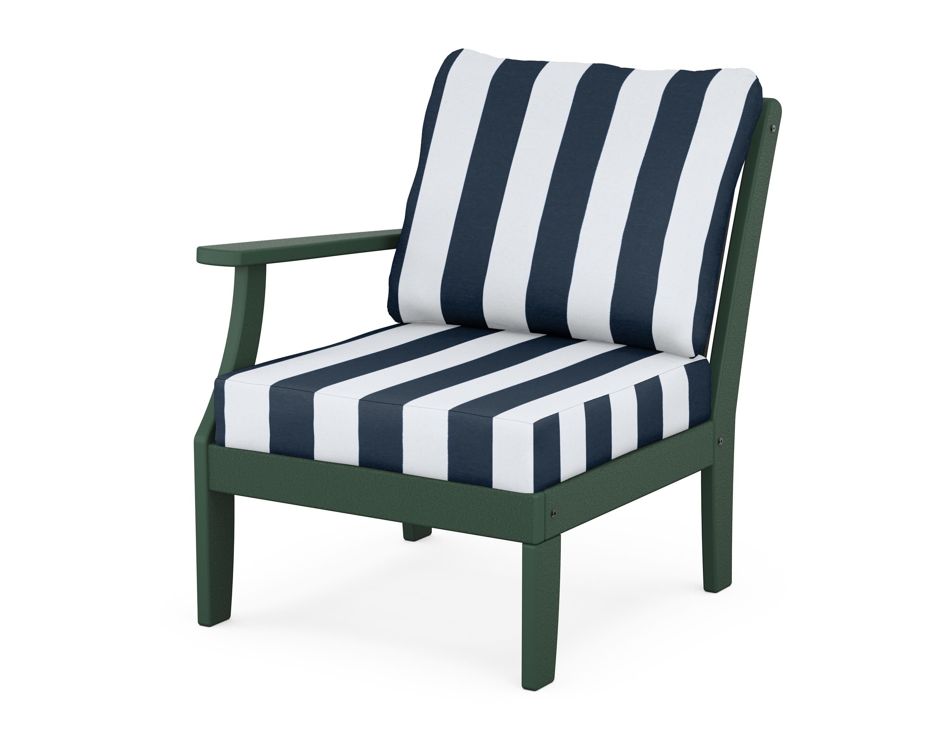 Braxton Modular Left Arm Chair in Green / Cabana Stripe Marine Indigo