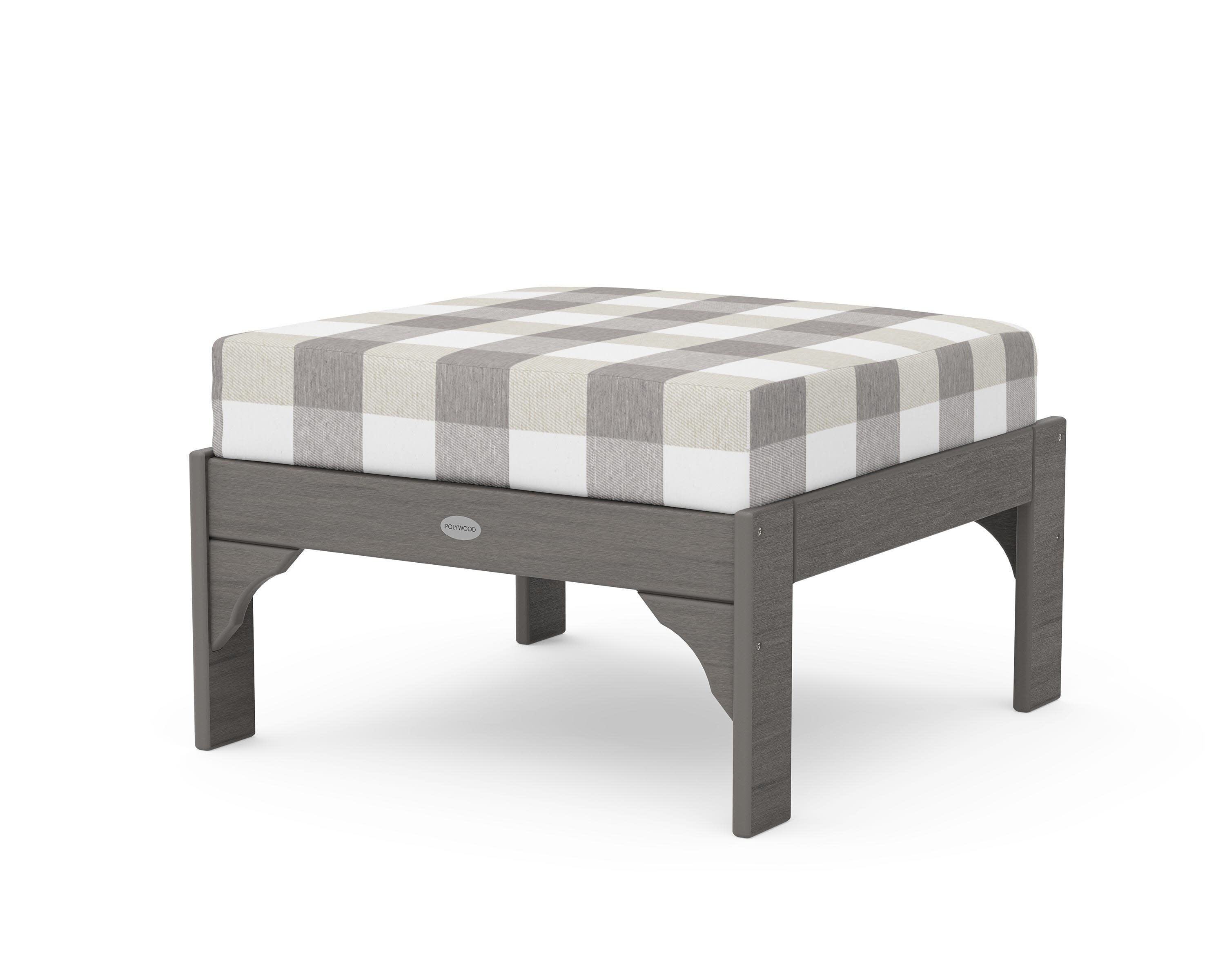 Vineyard Deep Seating Ottoman in Driftwood / Buffalo Plaid Grey Mist