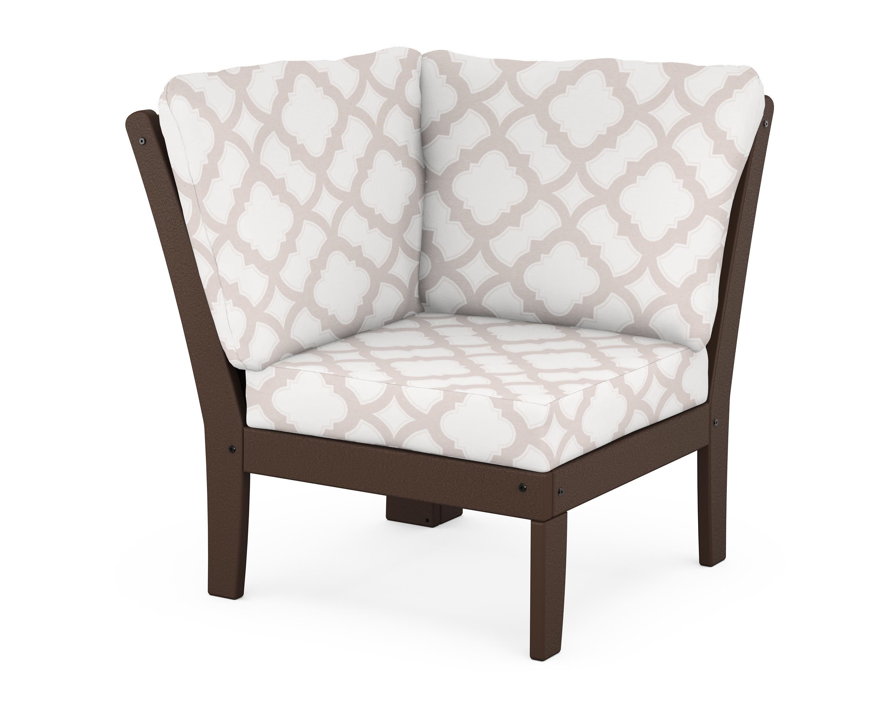 Braxton Modular Corner Chair in Mahogany / Trellis Dune Burlap