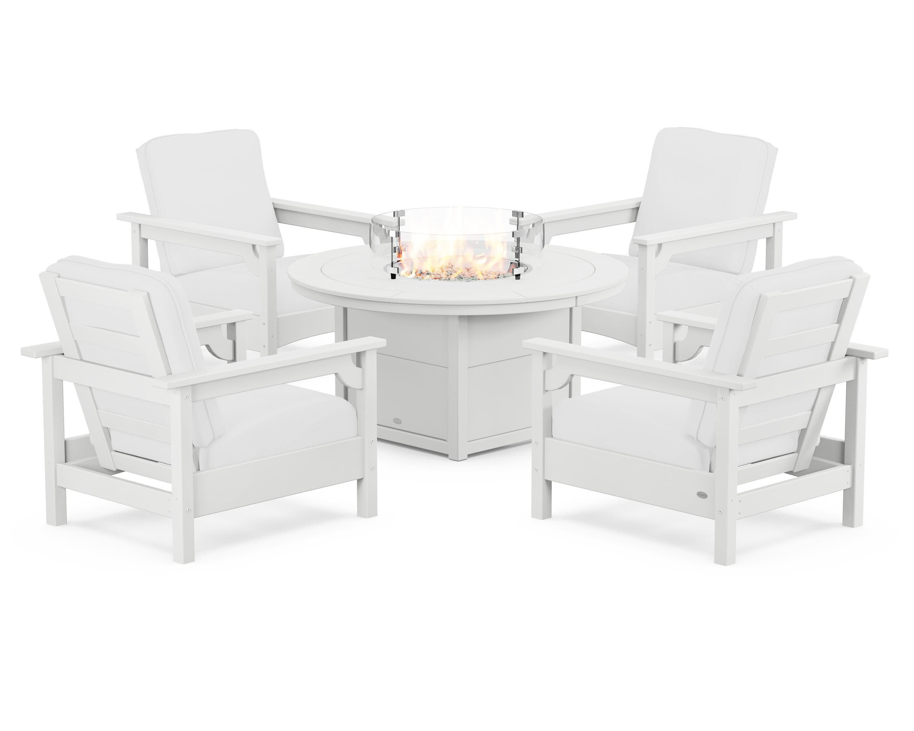 Club 5-Piece Conversation Set with Fire Pit Table in White / Natural