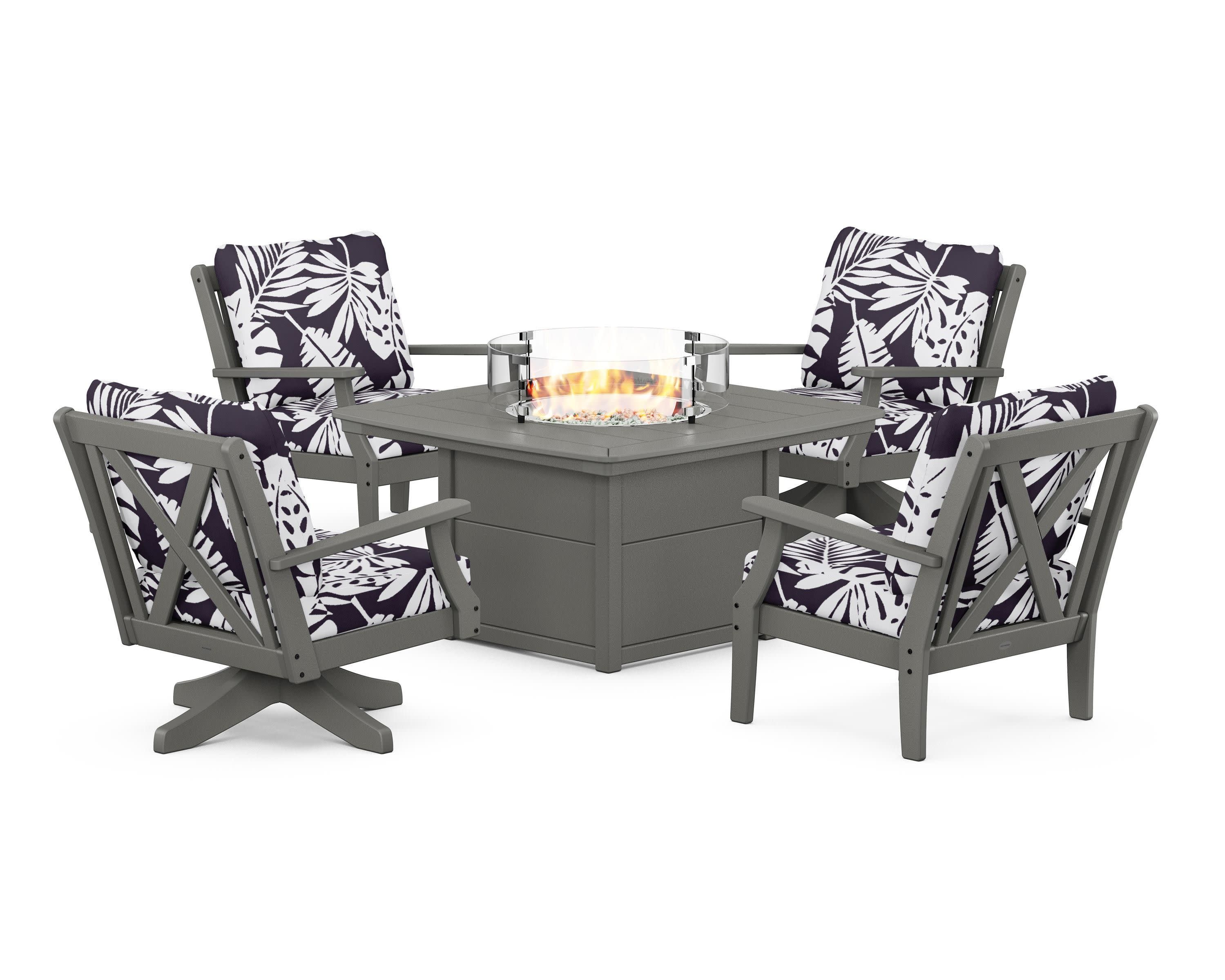 Braxton 5-Piece Deep Seating Set with Fire Table in Slate Grey / Leaf Navy