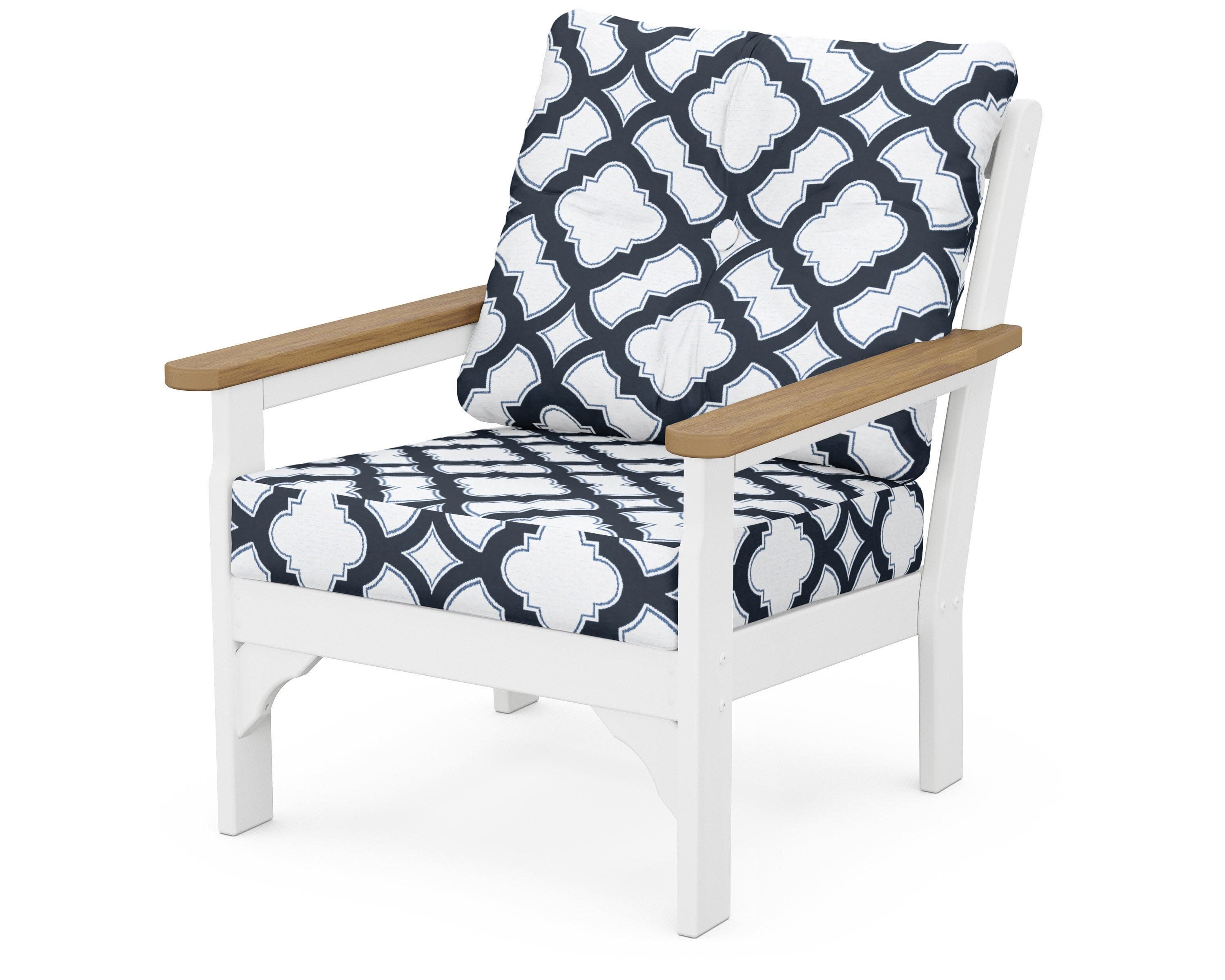 Vineyard Deep Seating Chair in White / Natural / Trellis Marine Indigo