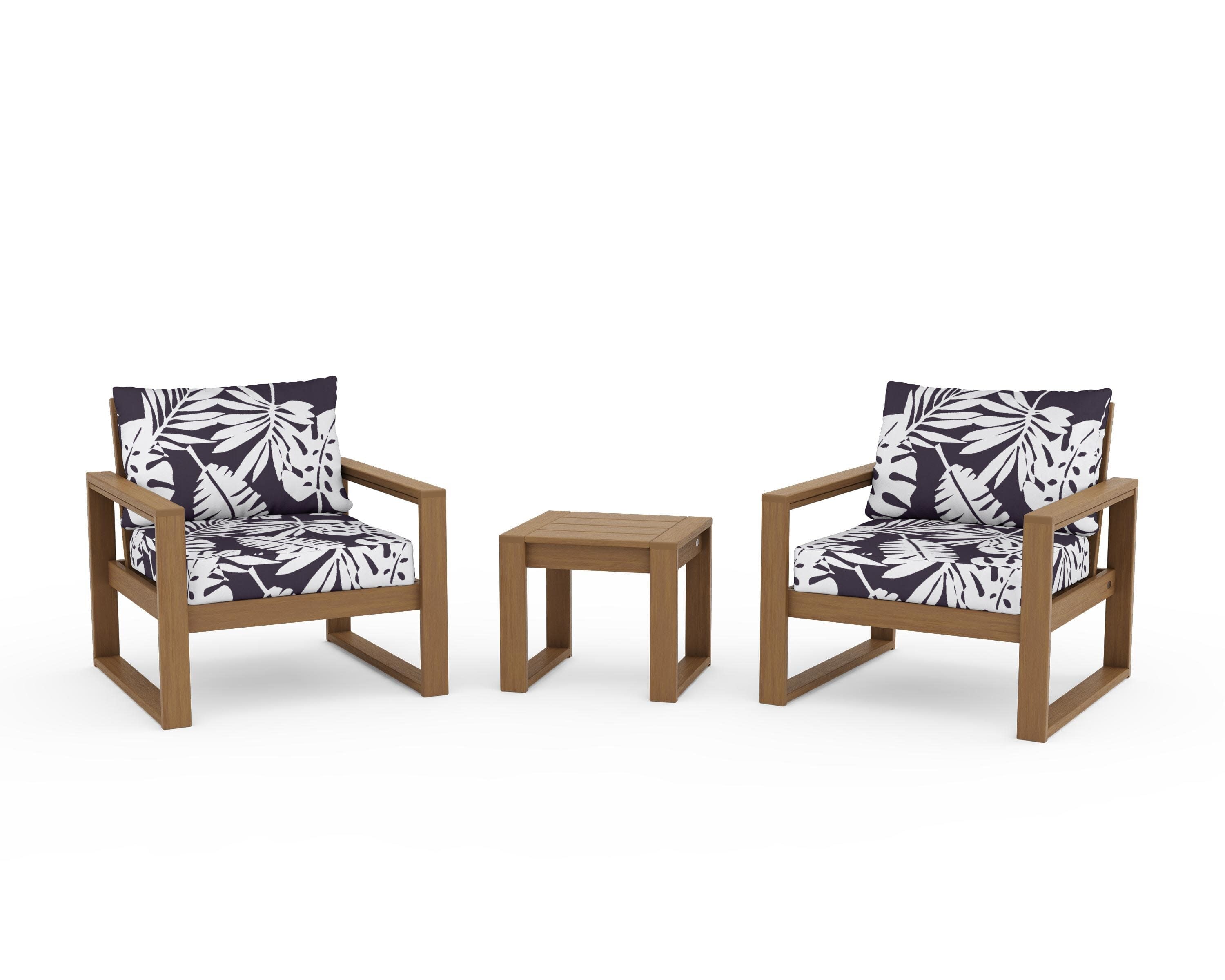 EDGE Sectional 3-Piece Deep Seating Set in Natural / Leaf Navy