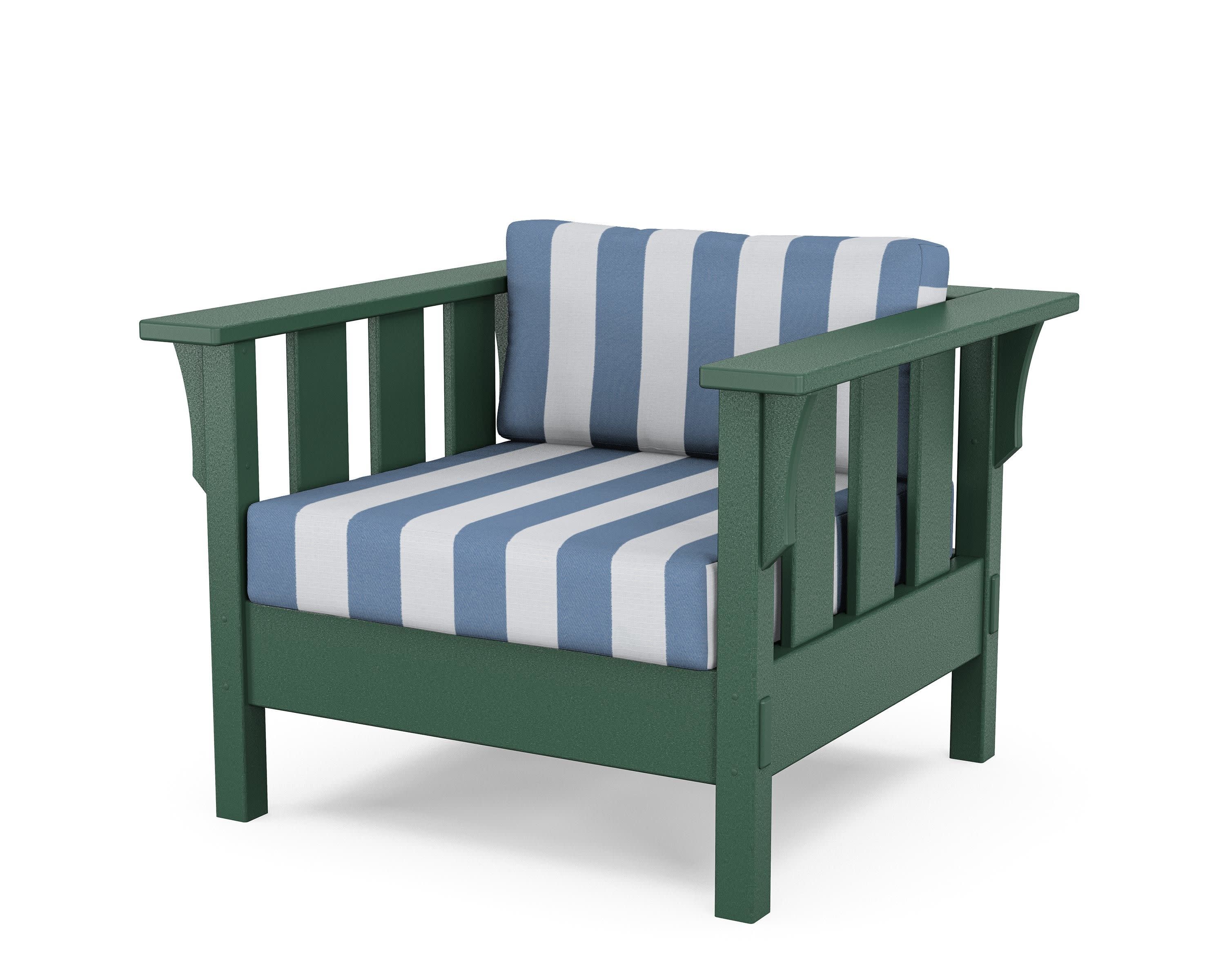 Acadia Deep Seating Chair in Green / Cabana Stripe Sky Blue