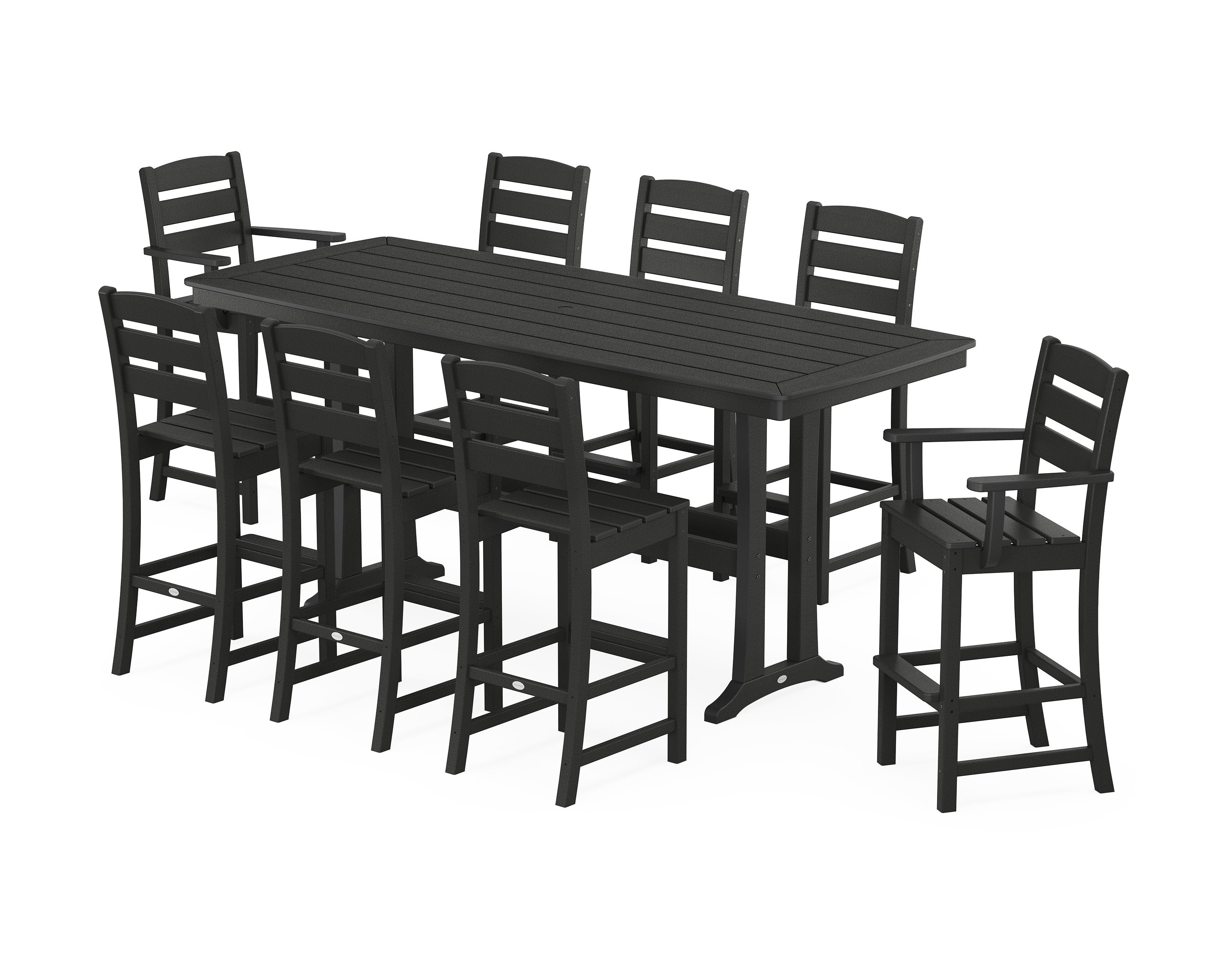 Lakeside 9-Piece Bar Set with Trestle Legs in Black