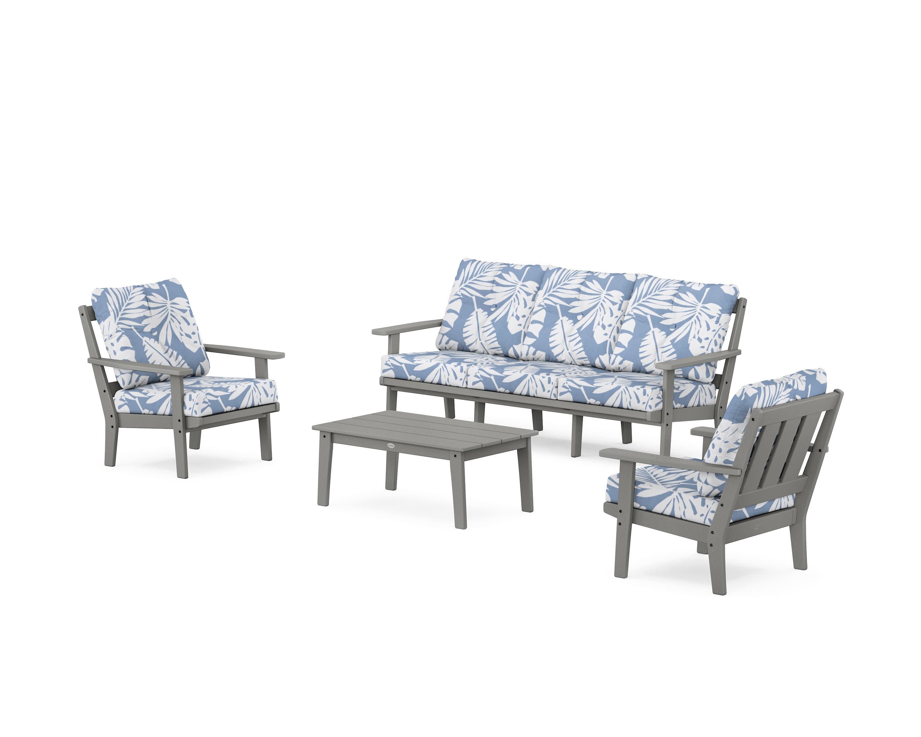 Oxford 4-Piece Deep Seating Set with Sofa in Slate Grey / Leaf Sky Blue