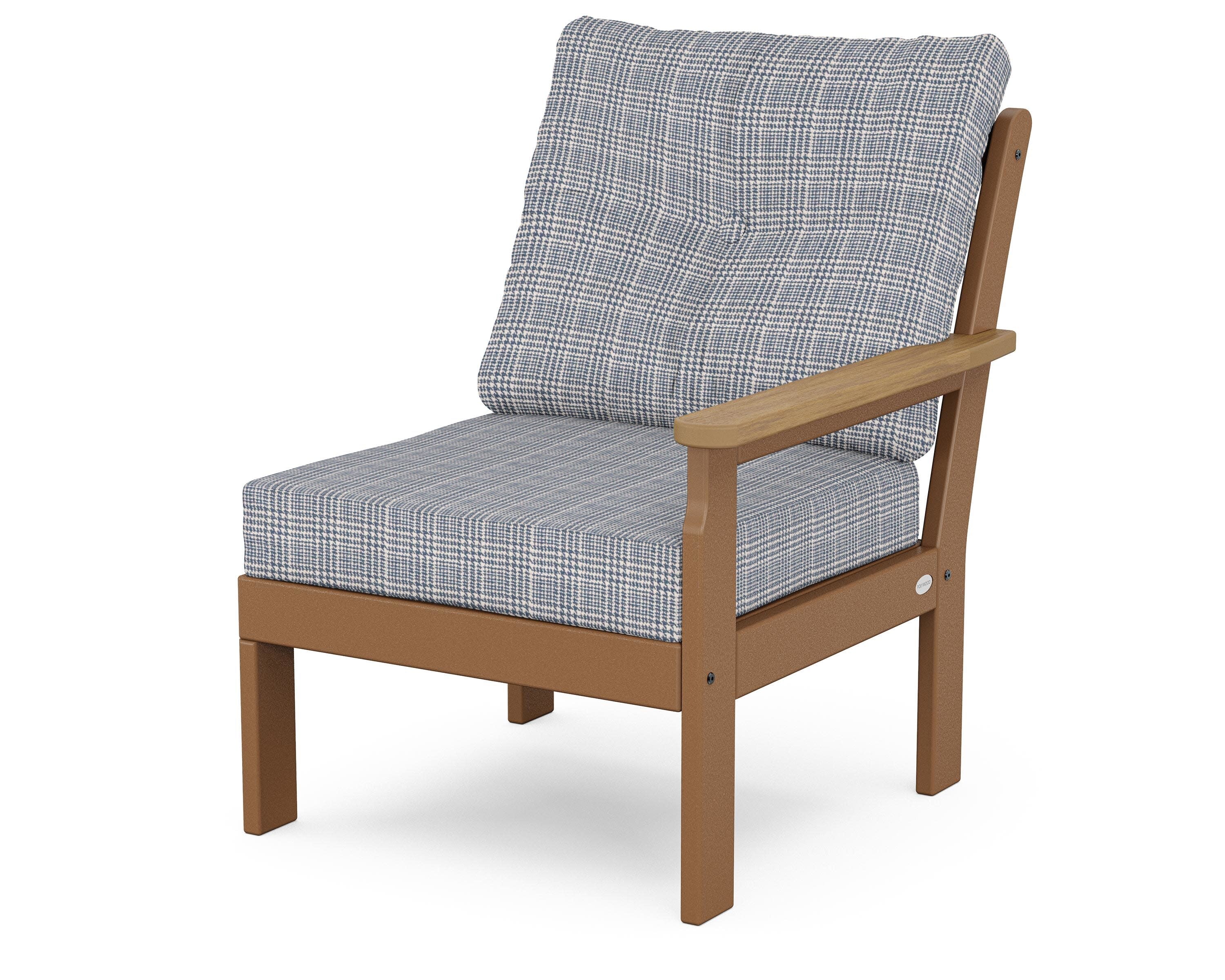 Vineyard Modular Right Arm Chair in Teak / Natural / Houndstooth Sky Blue