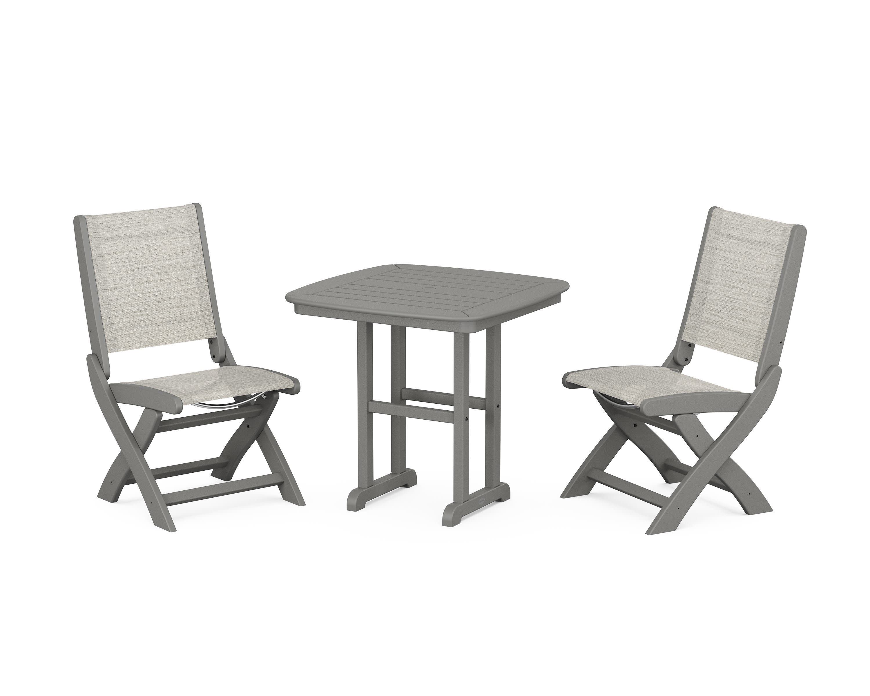 Coastal Folding Side Chair 3-Piece Dining Set in Slate Grey / Birch Sling