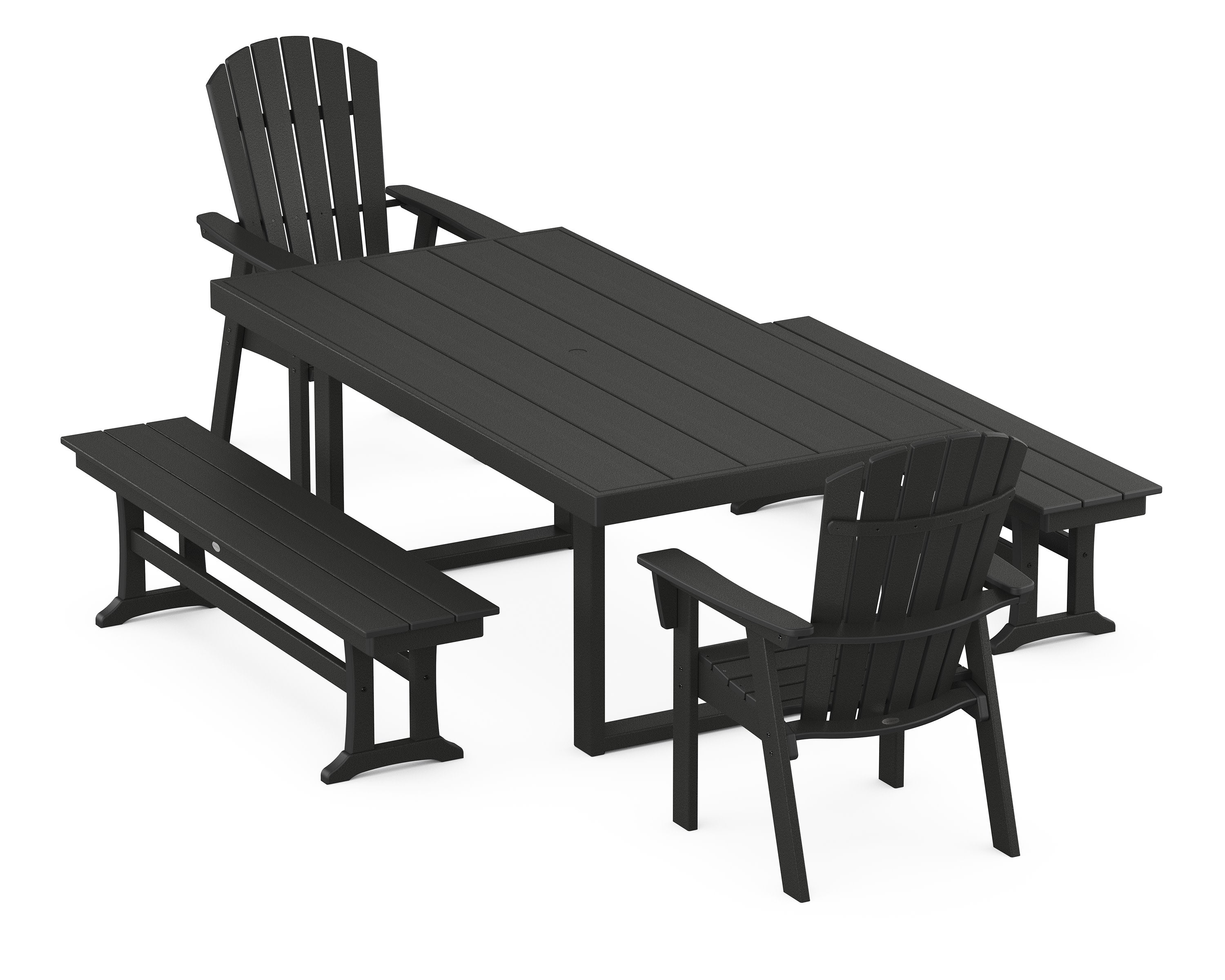 Nautical Curveback Adirondack 5-Piece Dining Set with Benches in Black