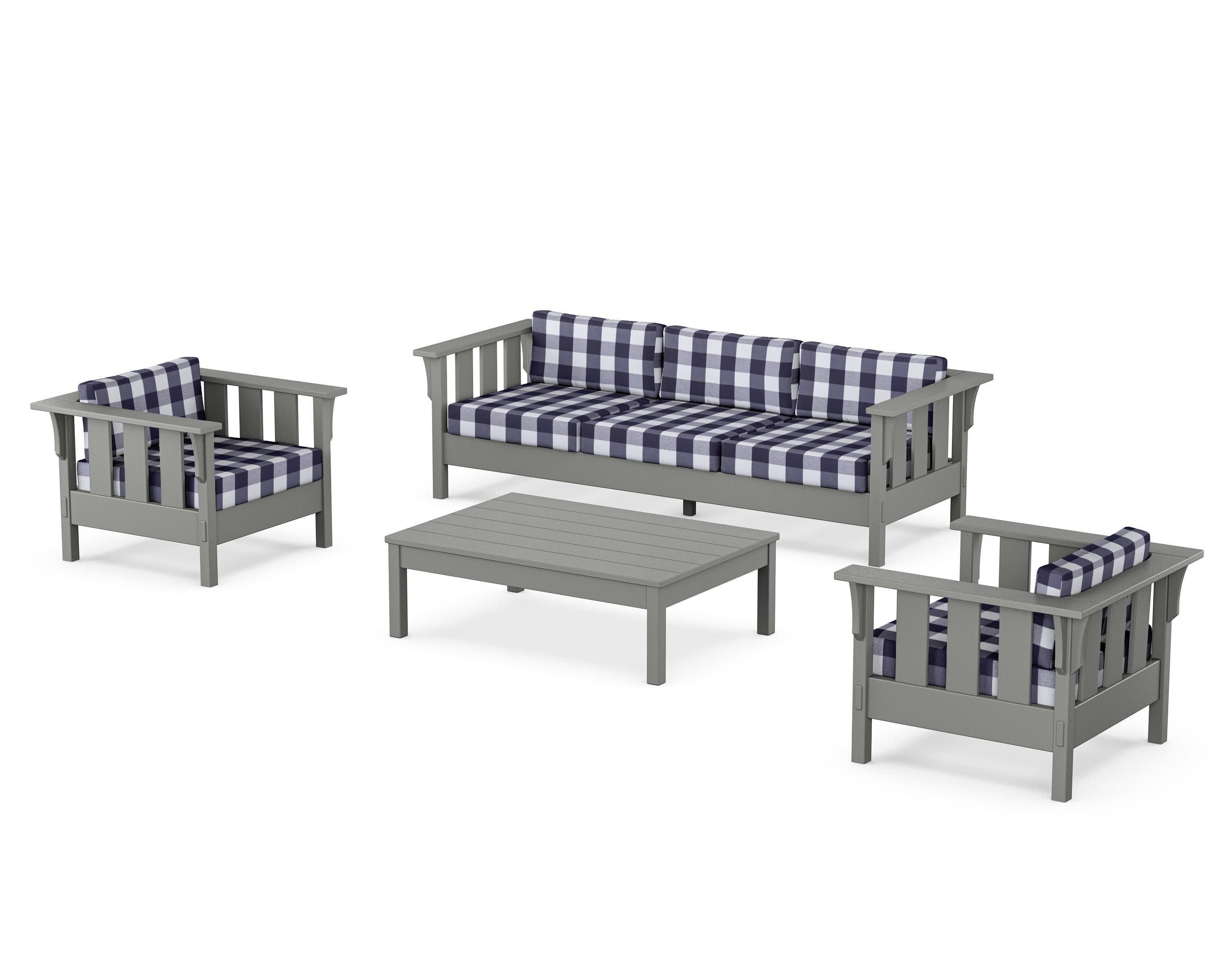 Acadia 4-Piece Deep Seating Set with Sofa in Slate Grey / Buffalo Plaid Navy
