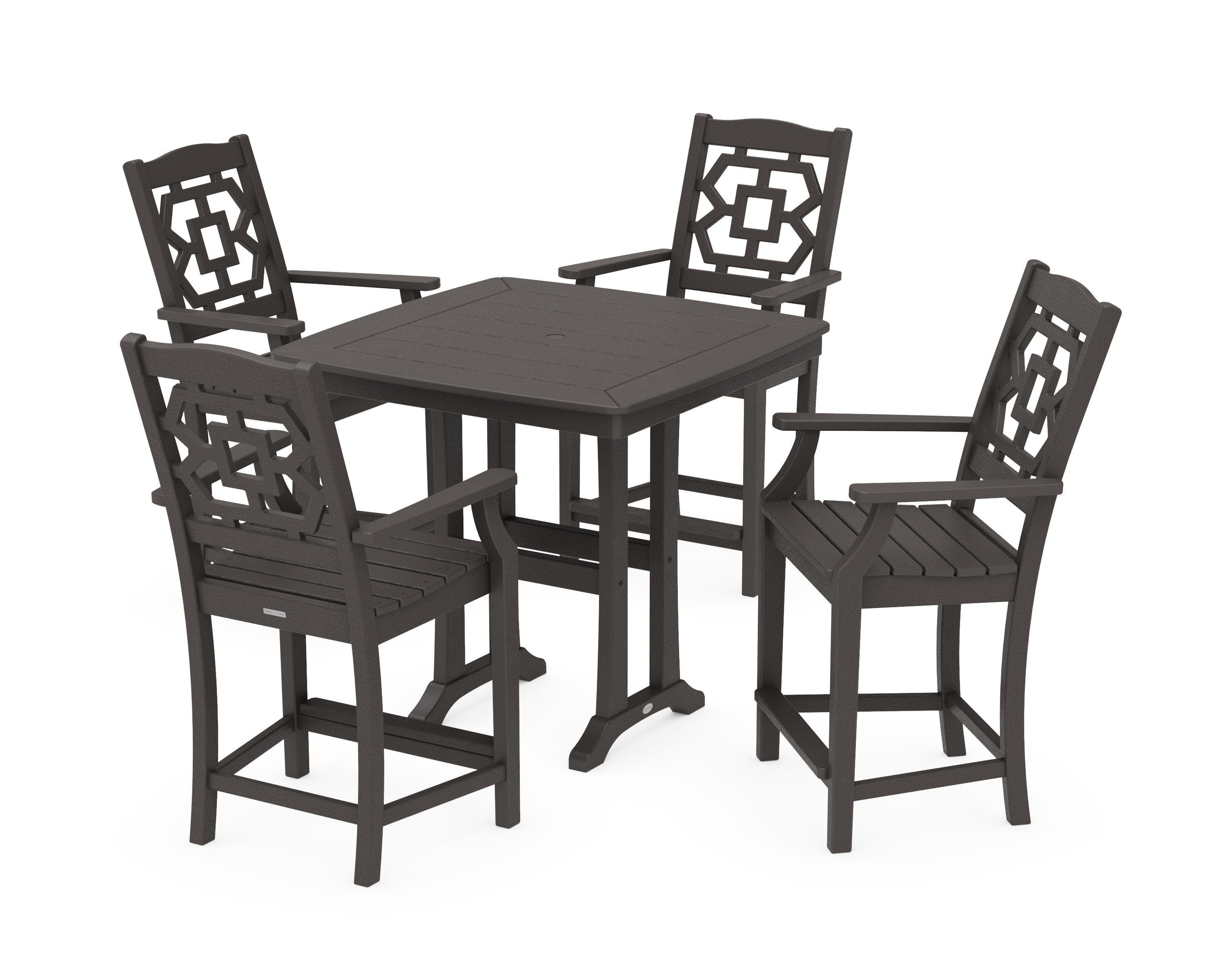 Chinoiserie 5-Piece Counter Set with Trestle Legs in Vintage Coffee