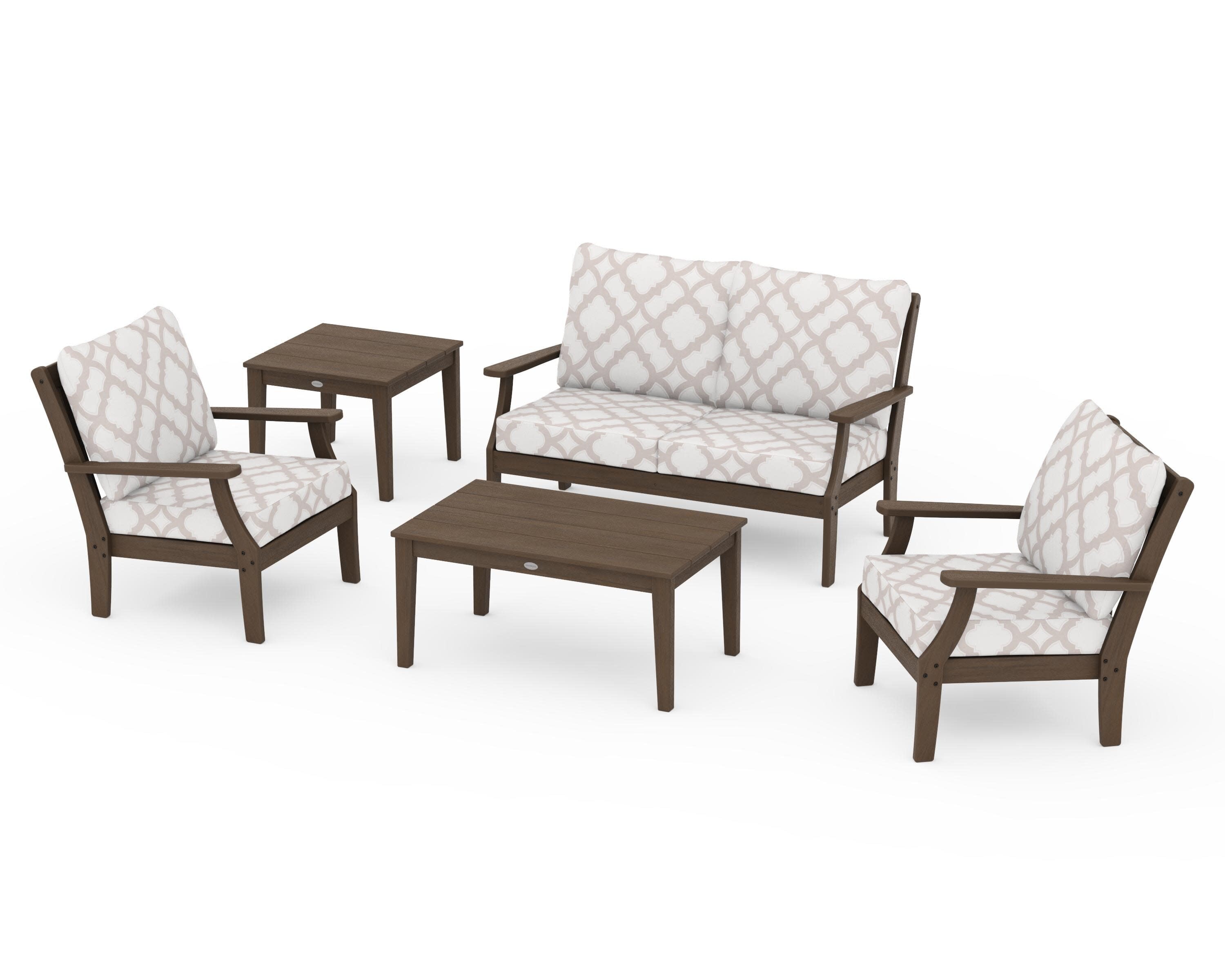Braxton 5-Piece Deep Seating Set in Kona / Trellis Dune Burlap