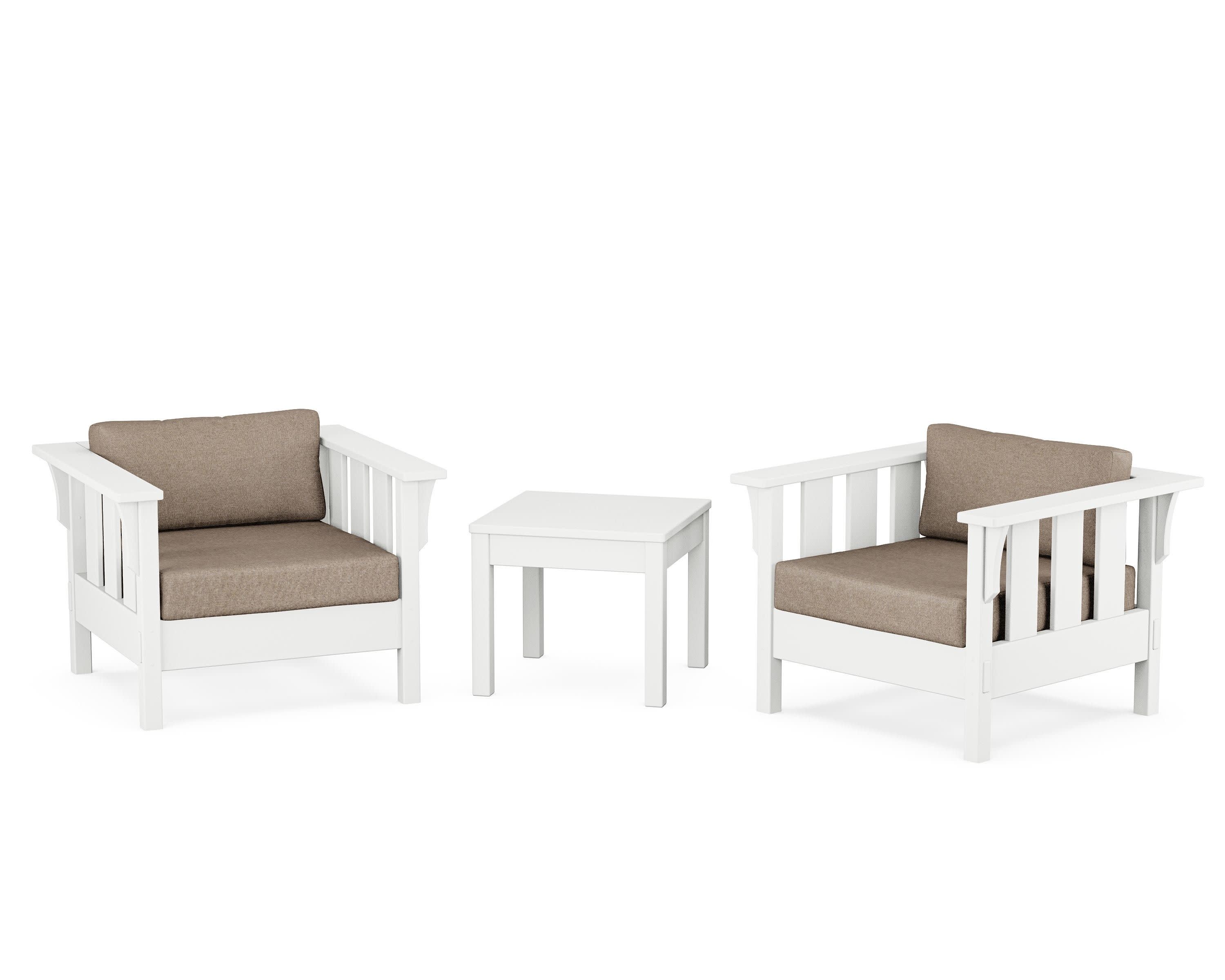 Acadia 3-Piece Deep Seating Set in White / Spiced Burlap