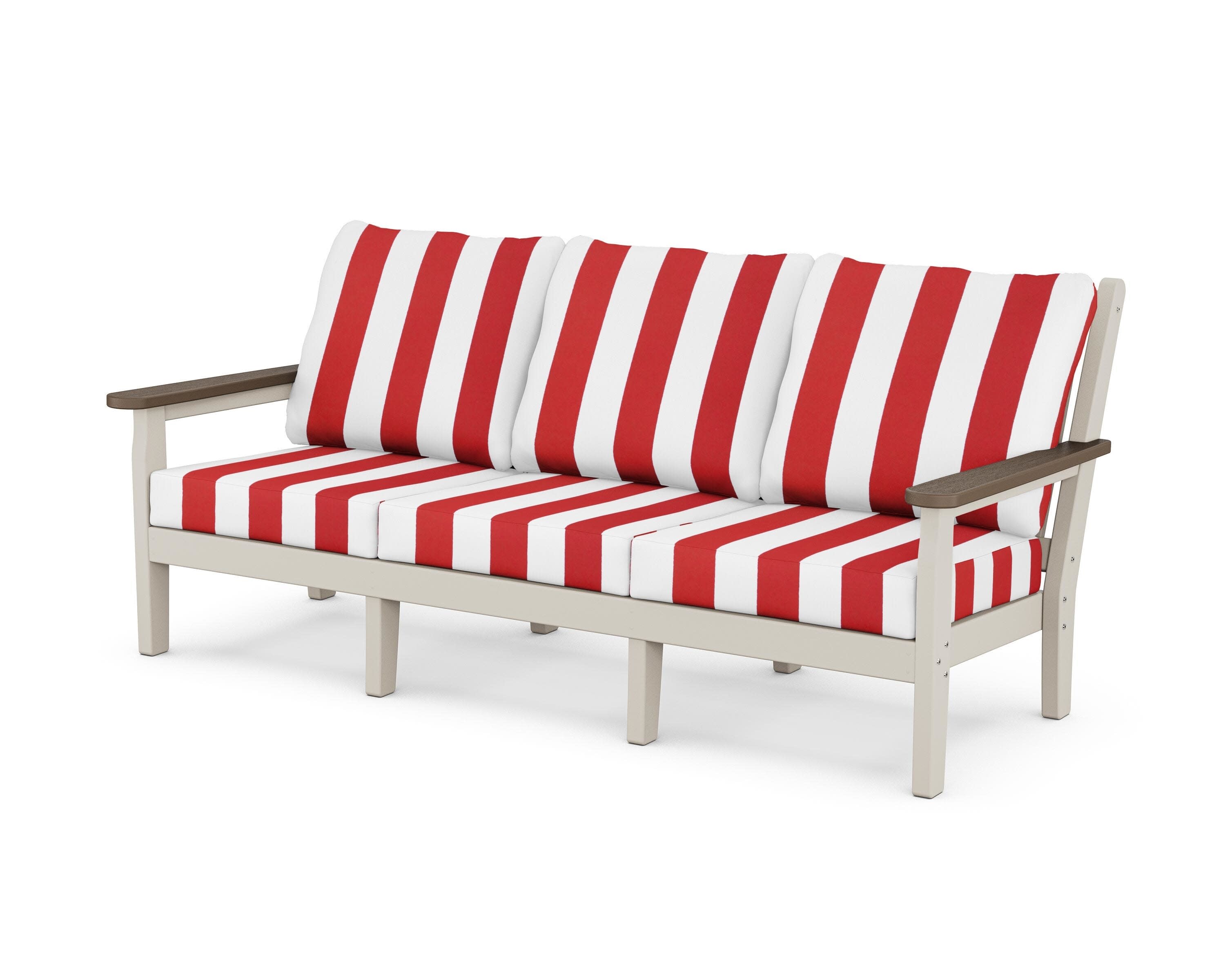Chippendale Deep Seating Sofa in Sand / Kona / Cabana Stripe Crimson