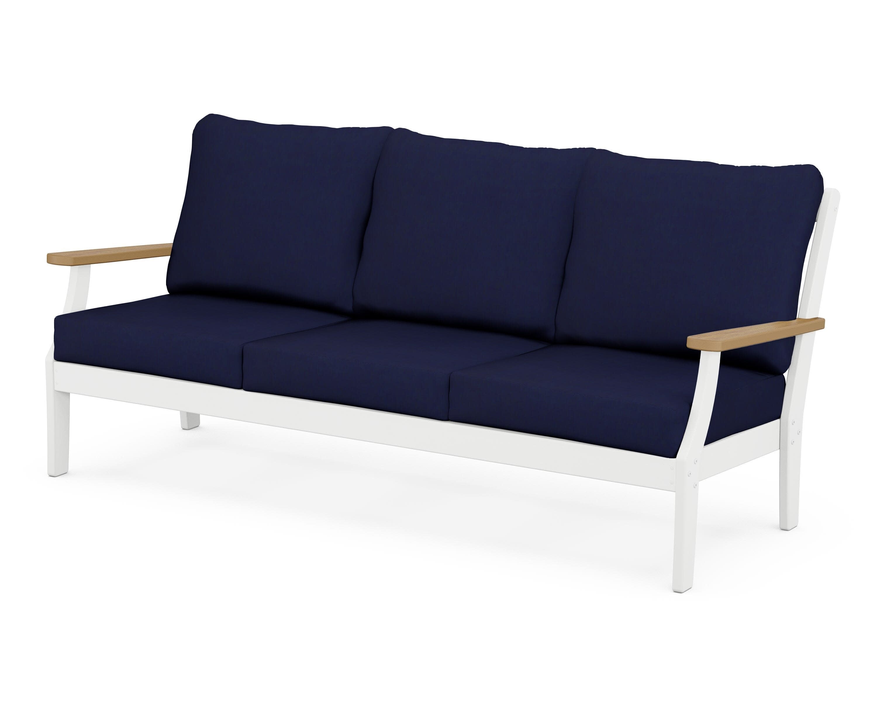 Braxton Deep Seating Sofa in White / Natural / Navy
