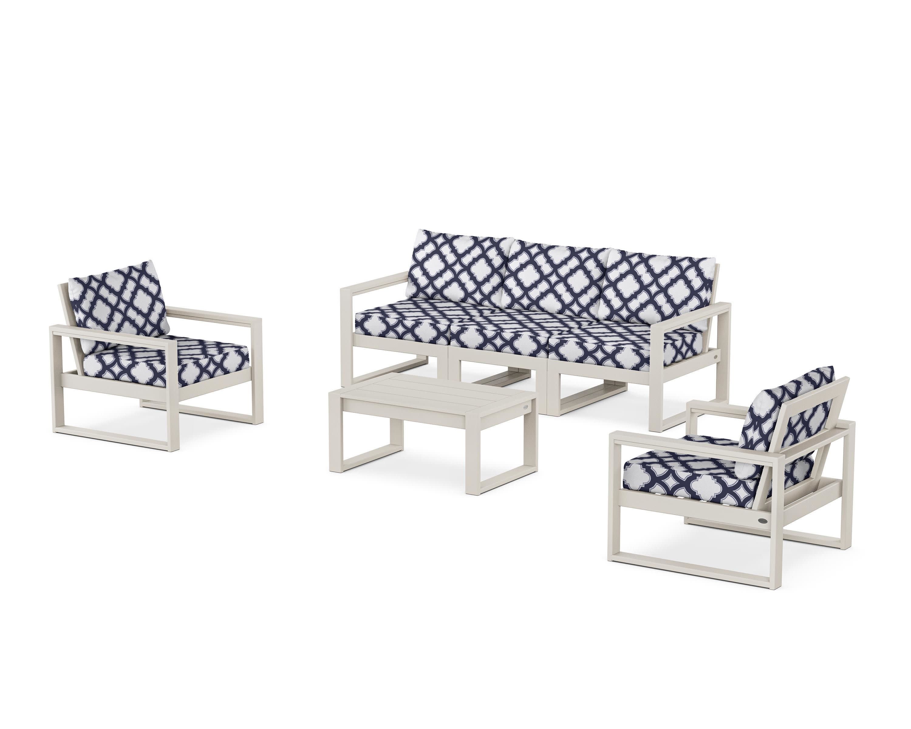 EDGE Sectional 4-Piece Deep Seating Set with Sofa in Sand / Trellis Navy