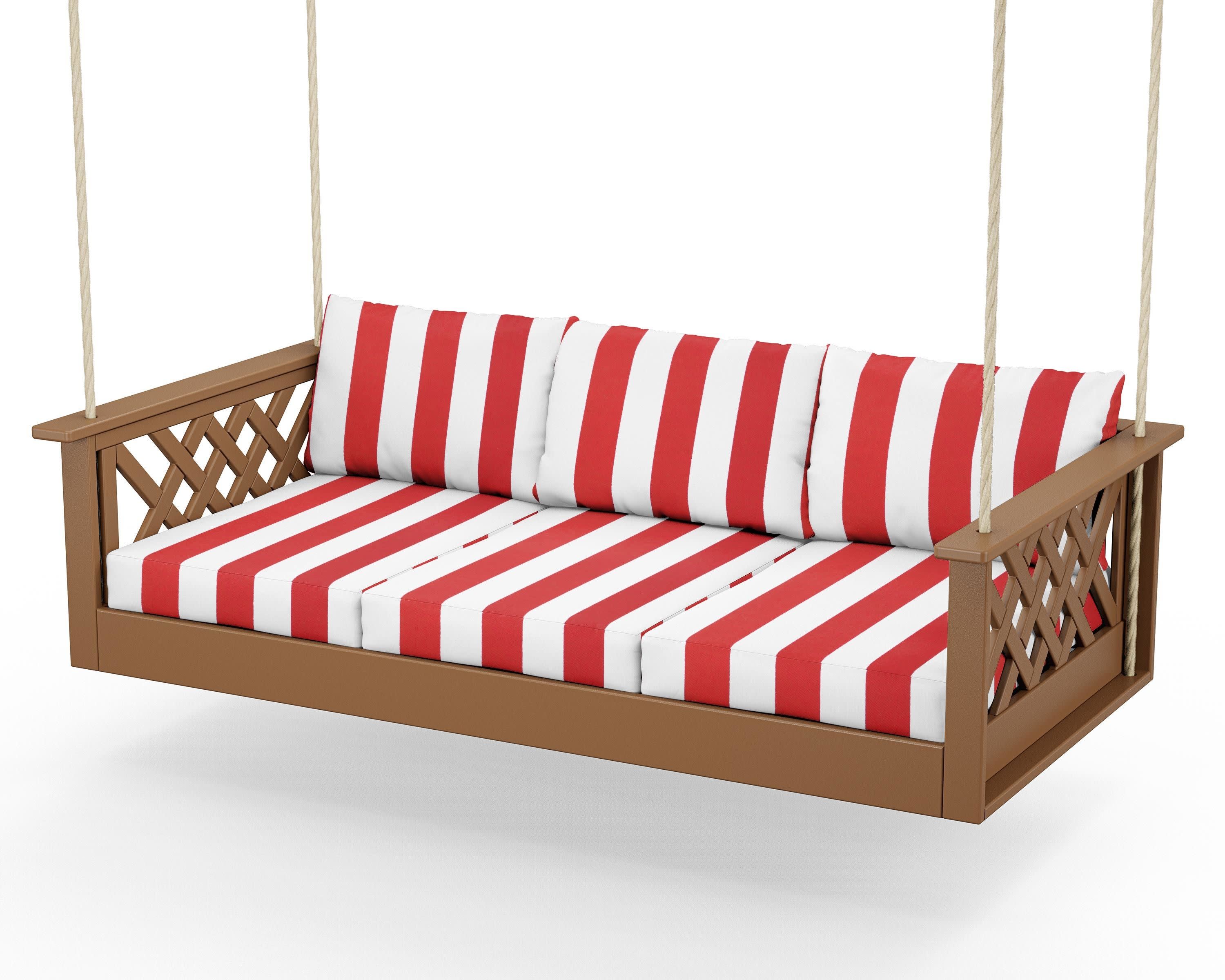 Wovendale Daybed Swing in Teak / Cabana Stripe Crimson