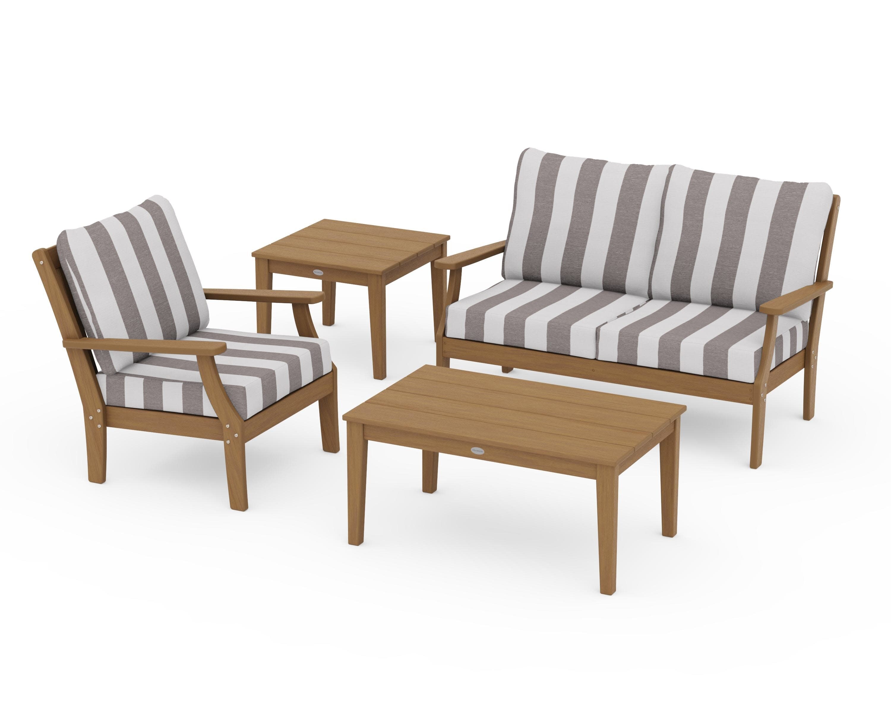 Braxton 4-Piece Deep Seating Set in Natural / Cabana Stripe Grey Mist