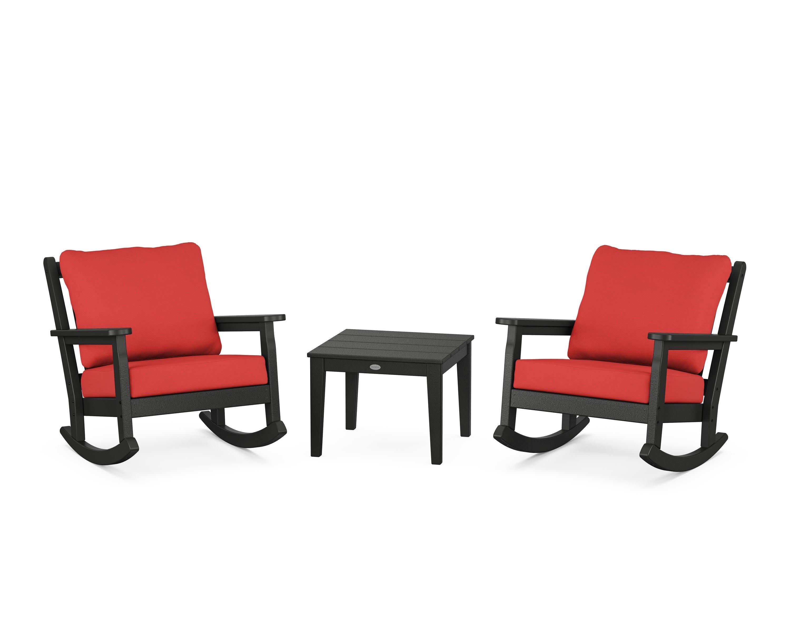 Chippendale 3-Piece Deep Seating Rocker Set in Black / Crimson Linen