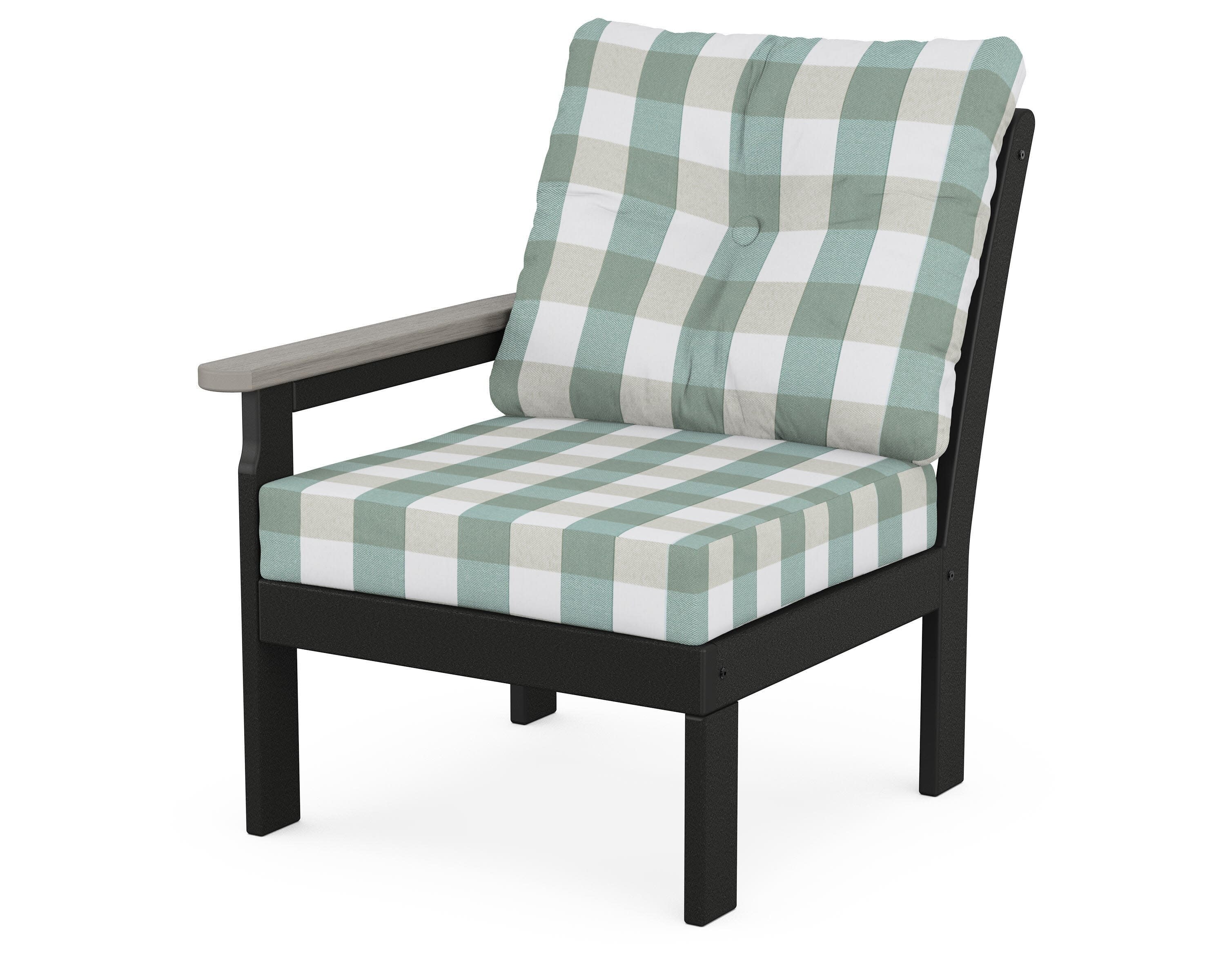 Vineyard Modular Left Arm Chair in Black / Driftwood / Buffalo Plaid Glacier Spa
