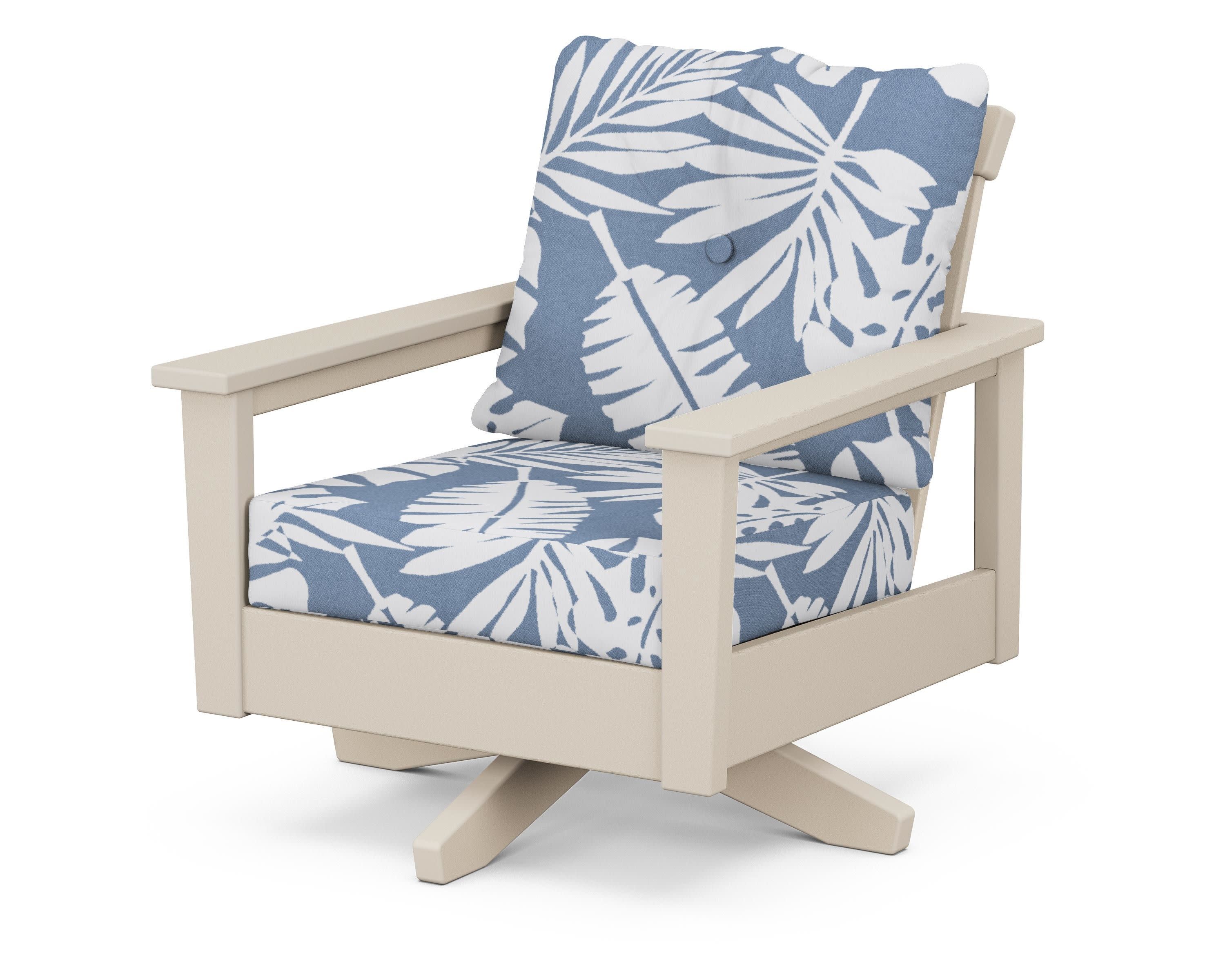 Prescott Deep Seating Swivel Chair in Sand / Leaf Sky Blue