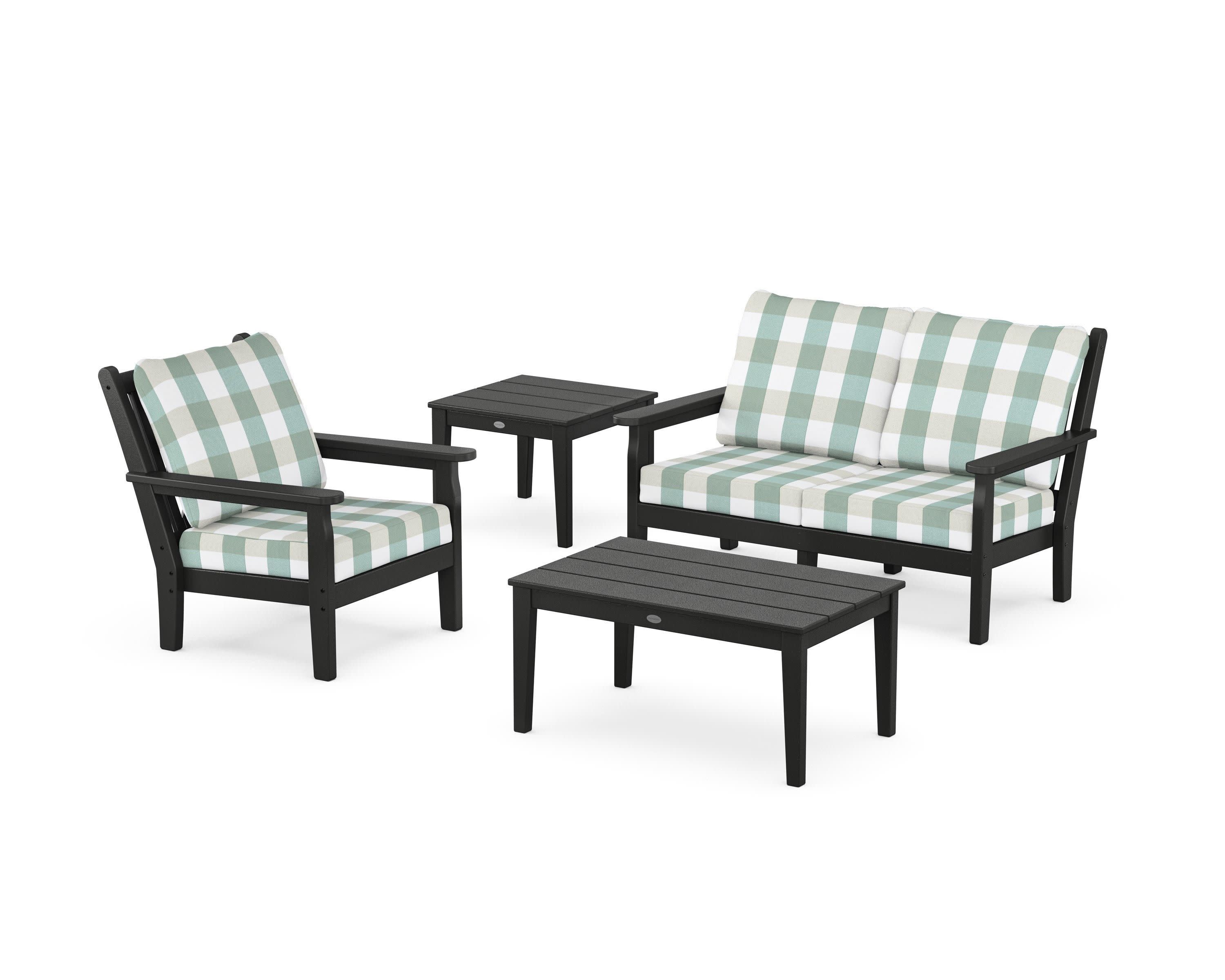 Chippendale 4-Piece Deep Seating Set in Black / Buffalo Plaid Glacier Spa