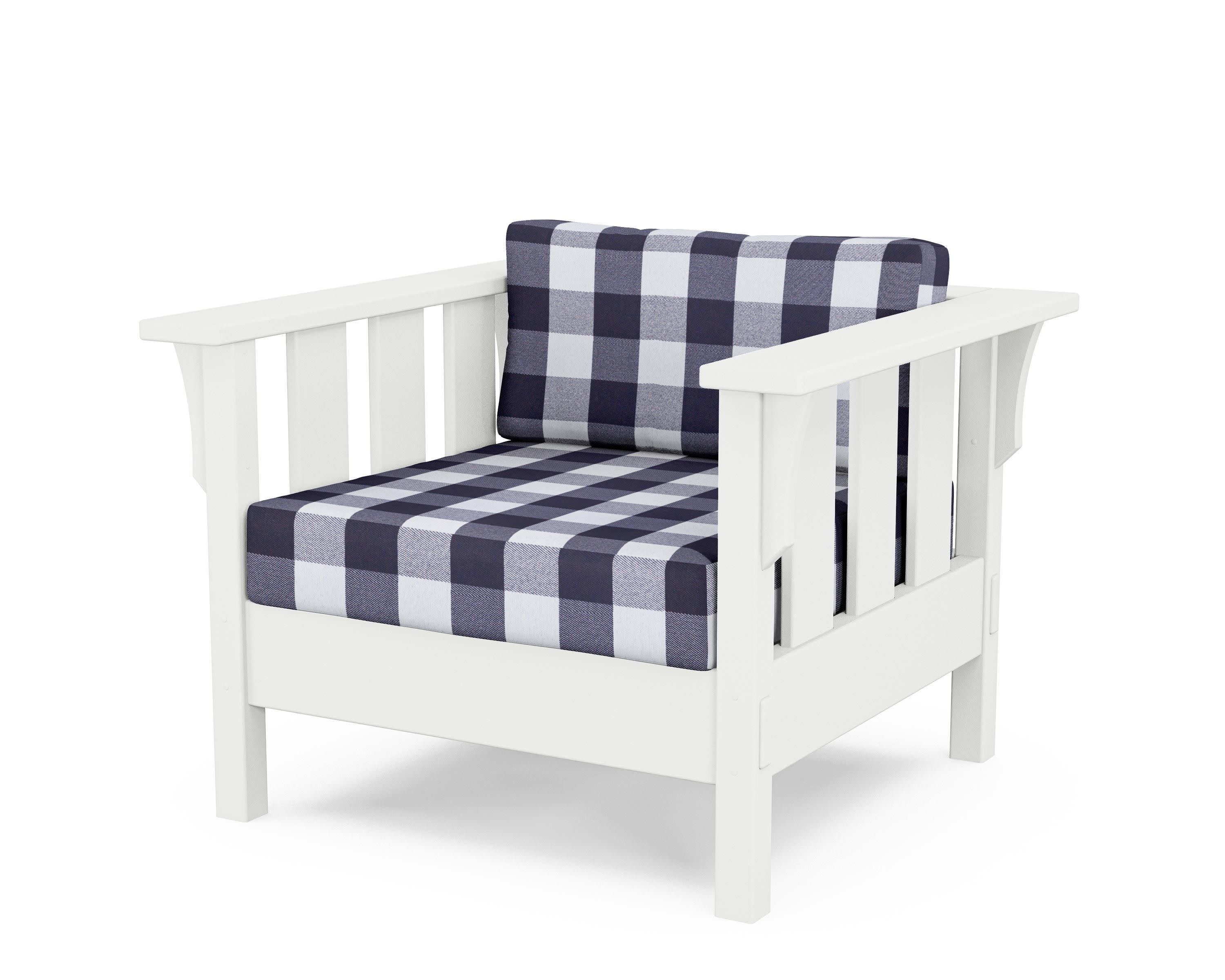 Acadia Deep Seating Chair in White / Buffalo Plaid Navy