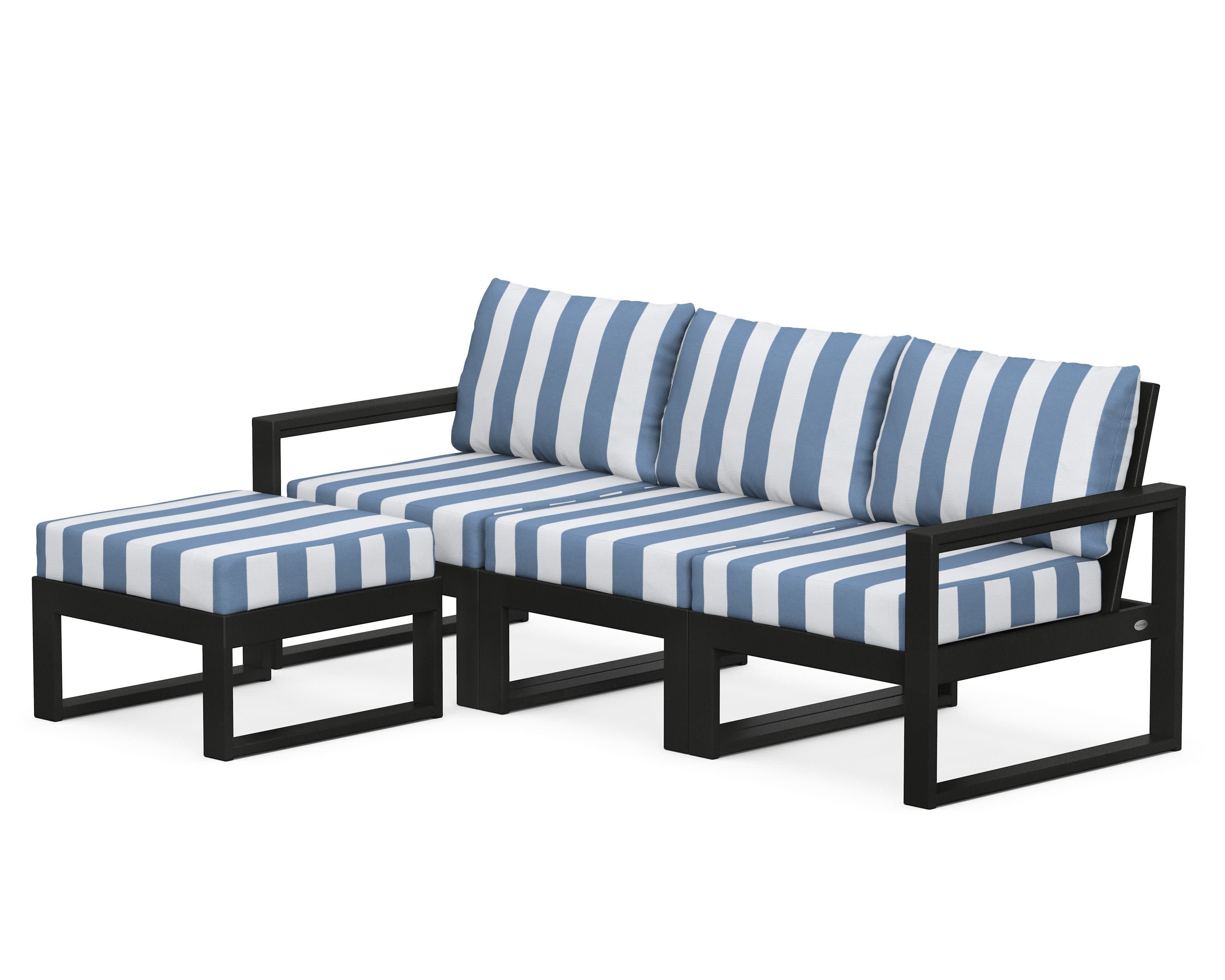EDGE 4-Piece Modular Deep Seating Set with Ottoman in Black / Cabana Stripe Sky Blue