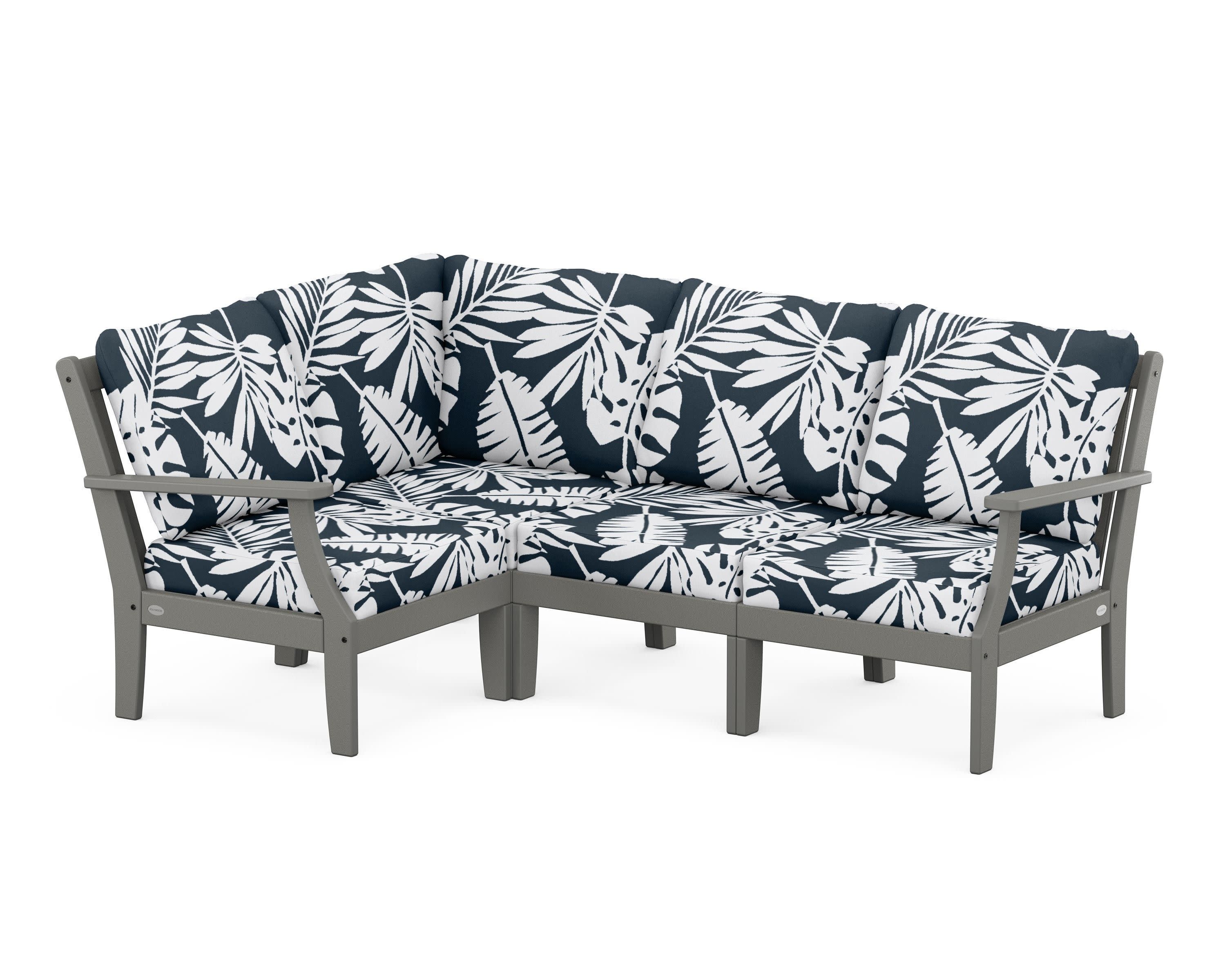 Braxton Modular 4-Piece Deep Seating Set in Slate Grey / Leaf Marine Indigo