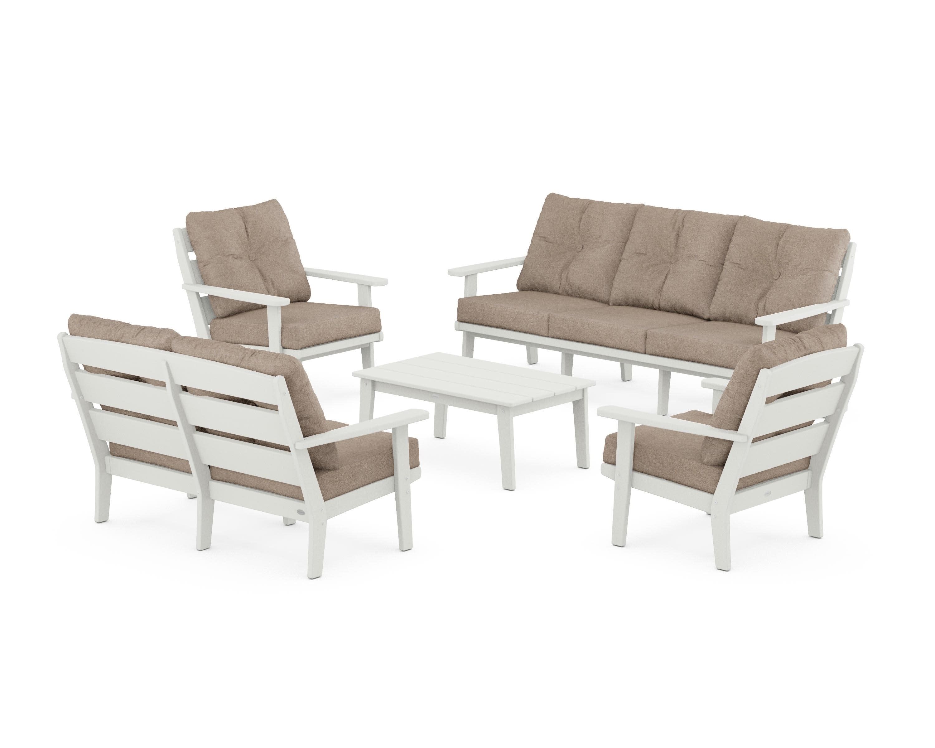 Lakeside 5-Piece Lounge Sofa Set in Vintage White / Spiced Burlap