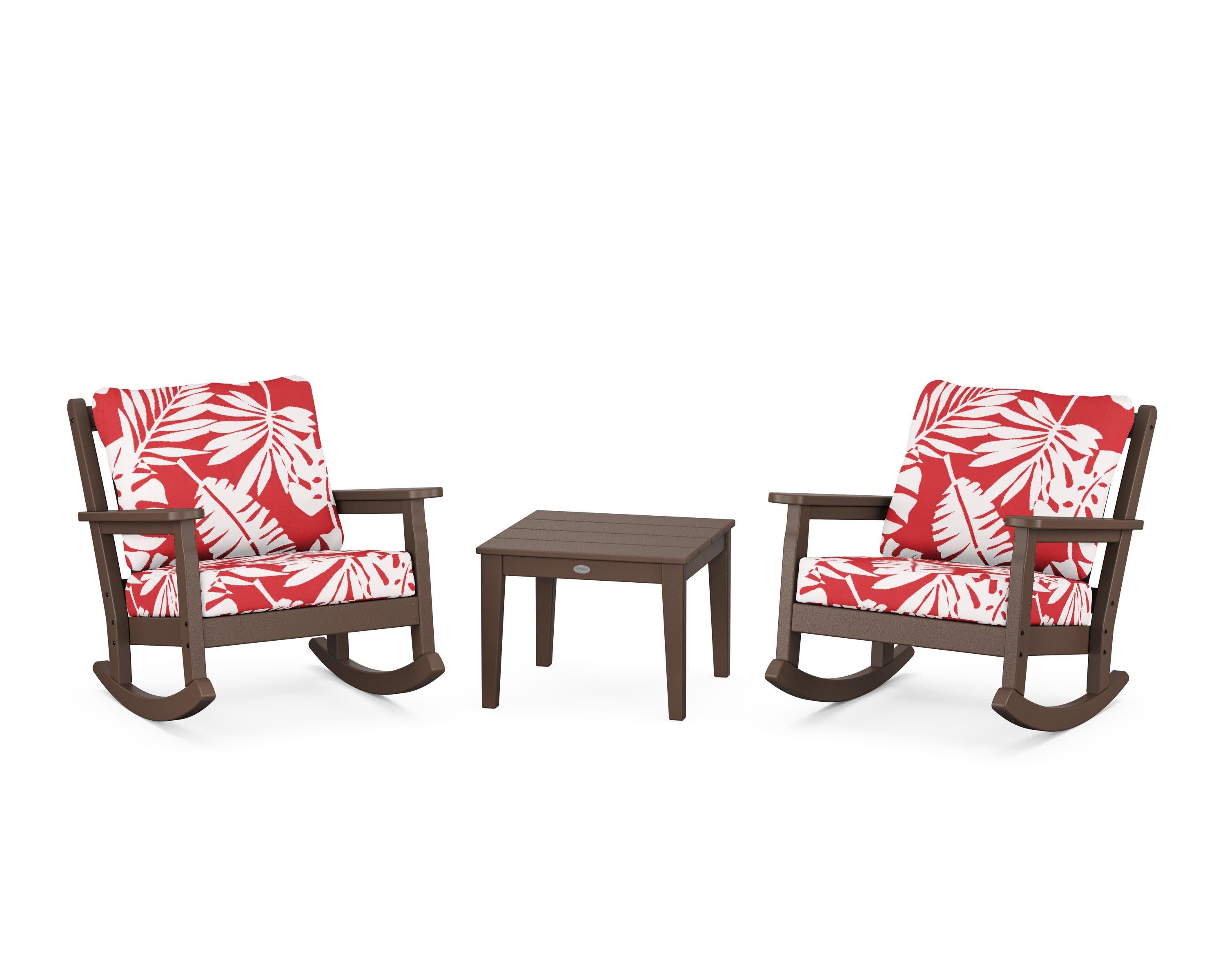 Chippendale 3-Piece Deep Seating Rocker Set in Mahogany / Leaf Crimson