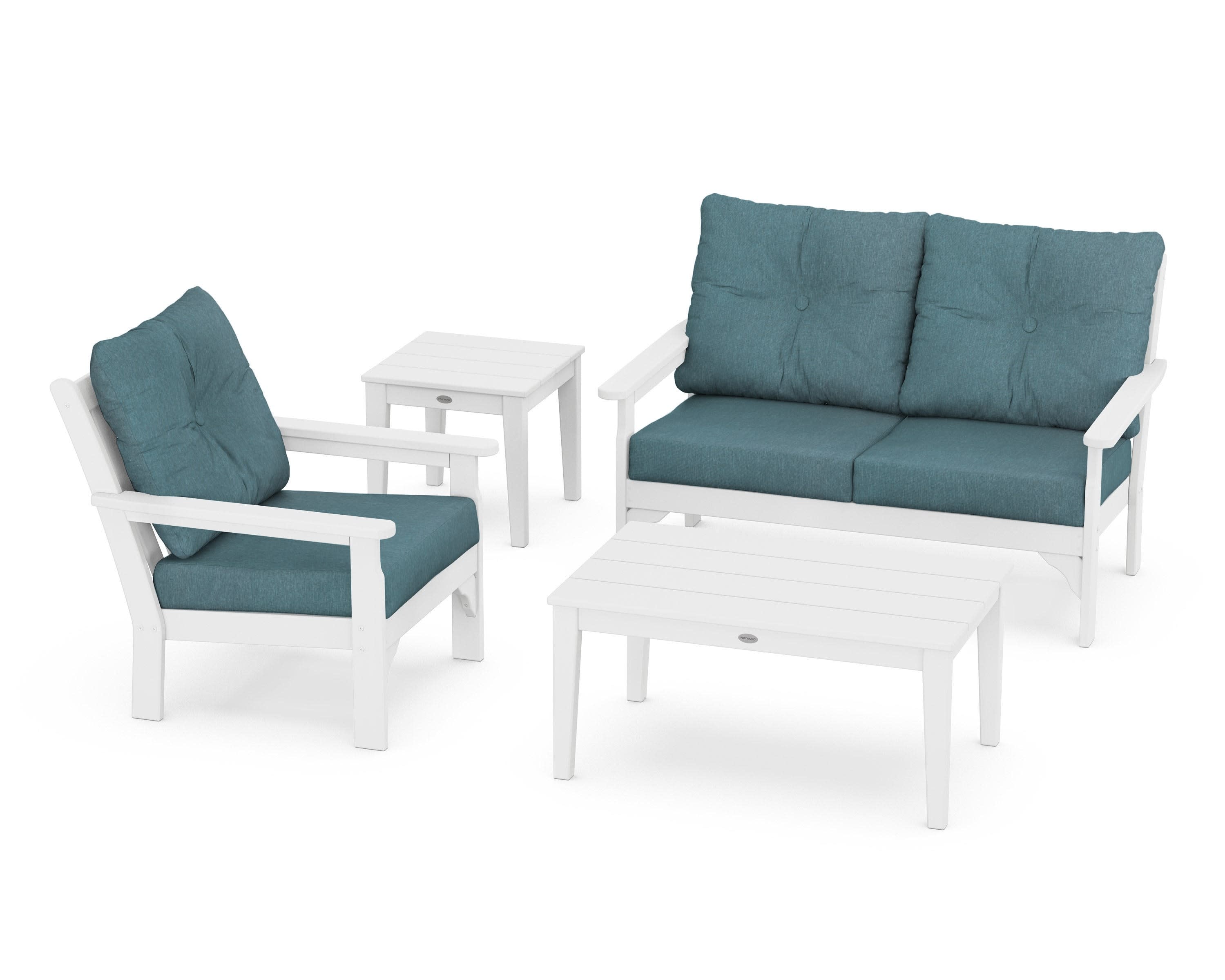 Vineyard 4-Piece Deep Seating Set in White / Ocean Teal